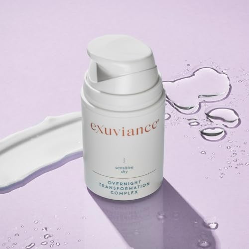 EXUVIANCE Overnight Transformation Complex night cream with hydrating hyaluronic acid, showing a jar of the skincare product.