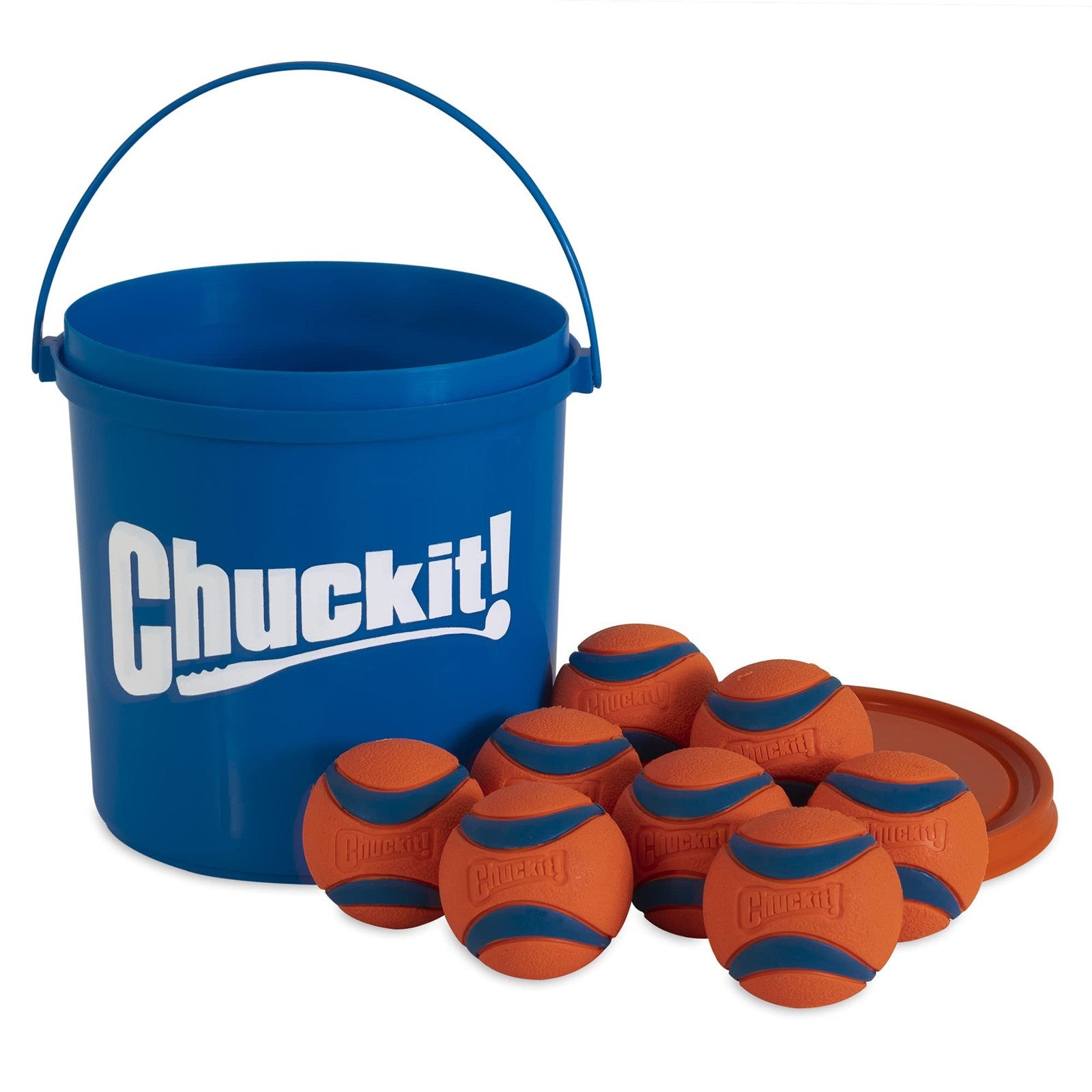 Chuckit! Ultra Ball dog toy pack with 8 glow-in-the-dark rubber balls, ideal for fetch and outdoor play.