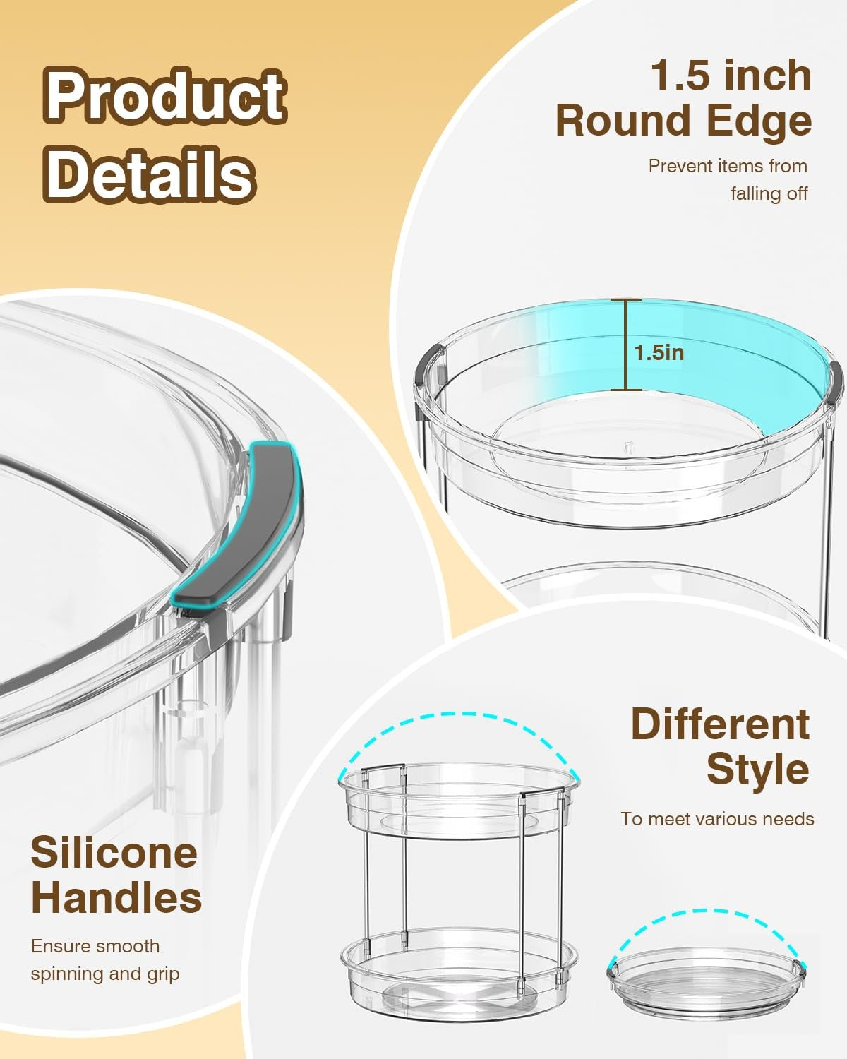 Incostar 2-pack Lazy Susan organizers with 9.25 and 11.81-inch two-tier turntables for kitchen storage and organization.