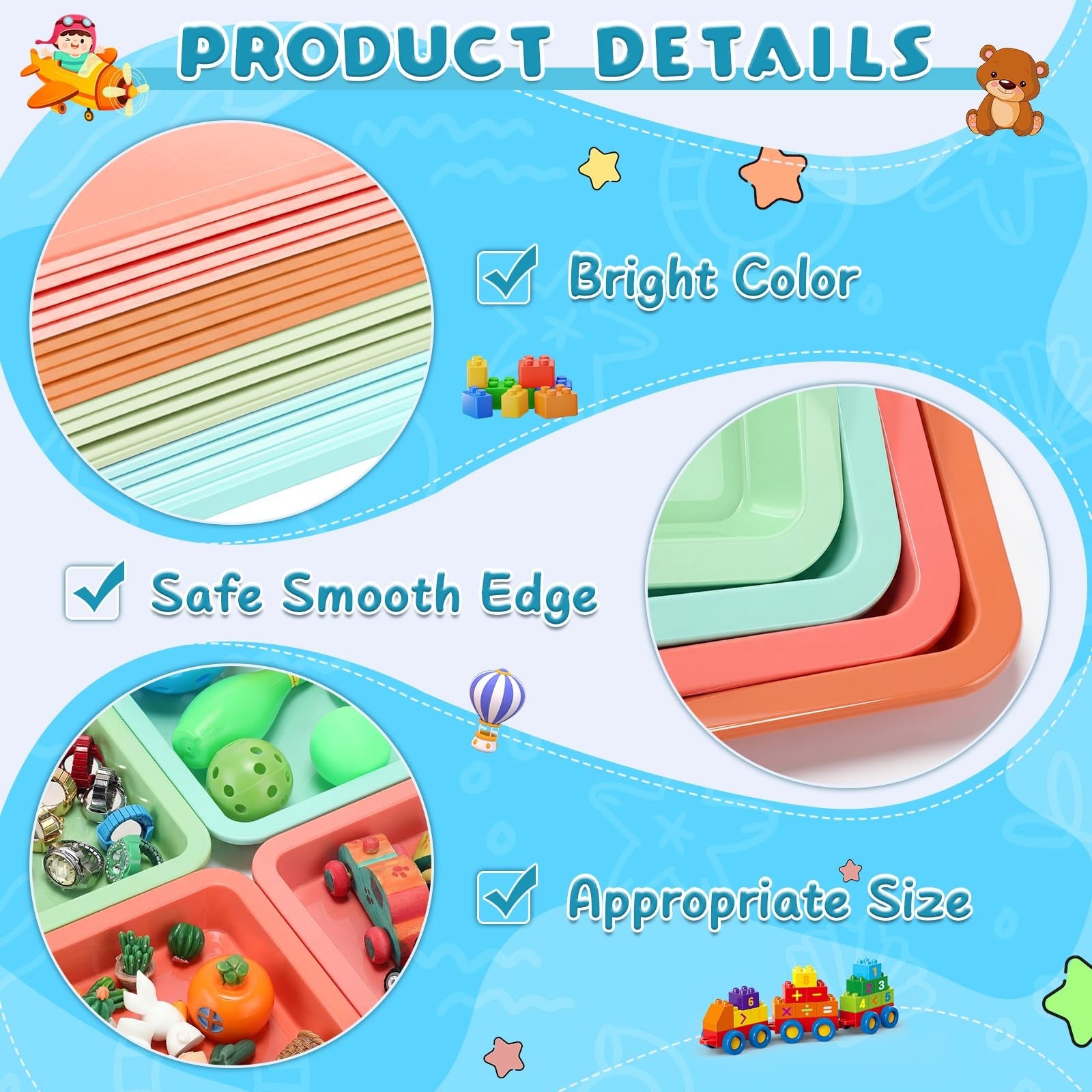 Set of 20 multicolor plastic art sand trays by Mimorou, stackable sensory trays for creative and sensory activities.