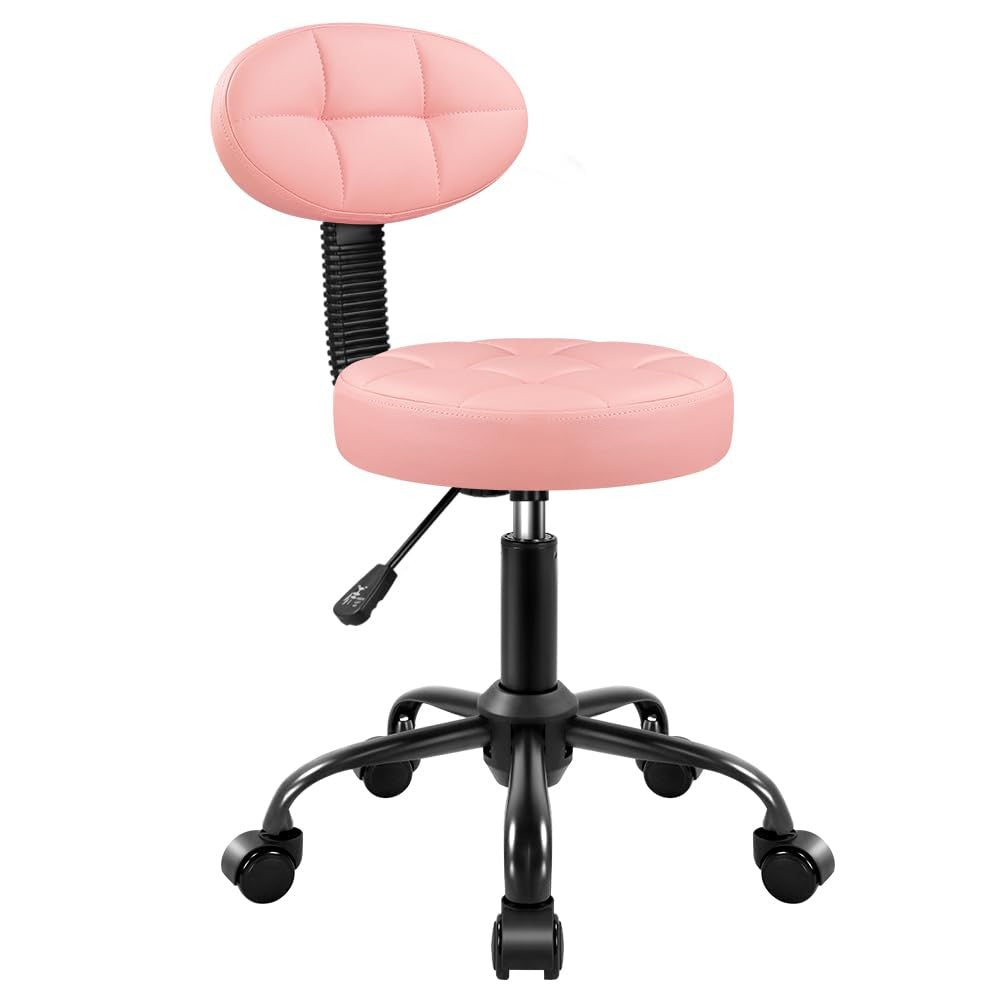 BFTOU round adjustable stool with backrest, suitable for work, spa, and home massage, featuring a sleek design and ergonomic height.