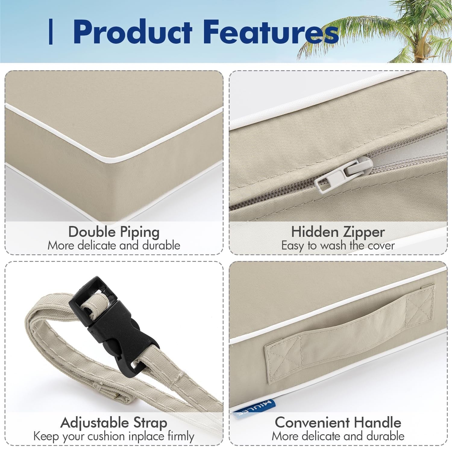 Set of two MIULEE 22x22x3 outdoor waterproof chair cushions with soft fabric and foam filling, designed for patio seating.