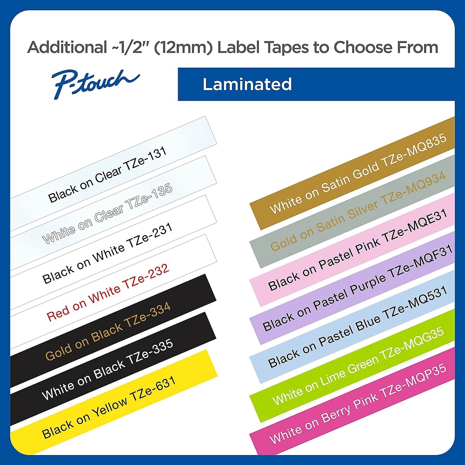 Brother Genuine P-Touch TZe-231 4-pack black on white laminated label tape, ½ inch wide, 26 feet long, shown in the image.