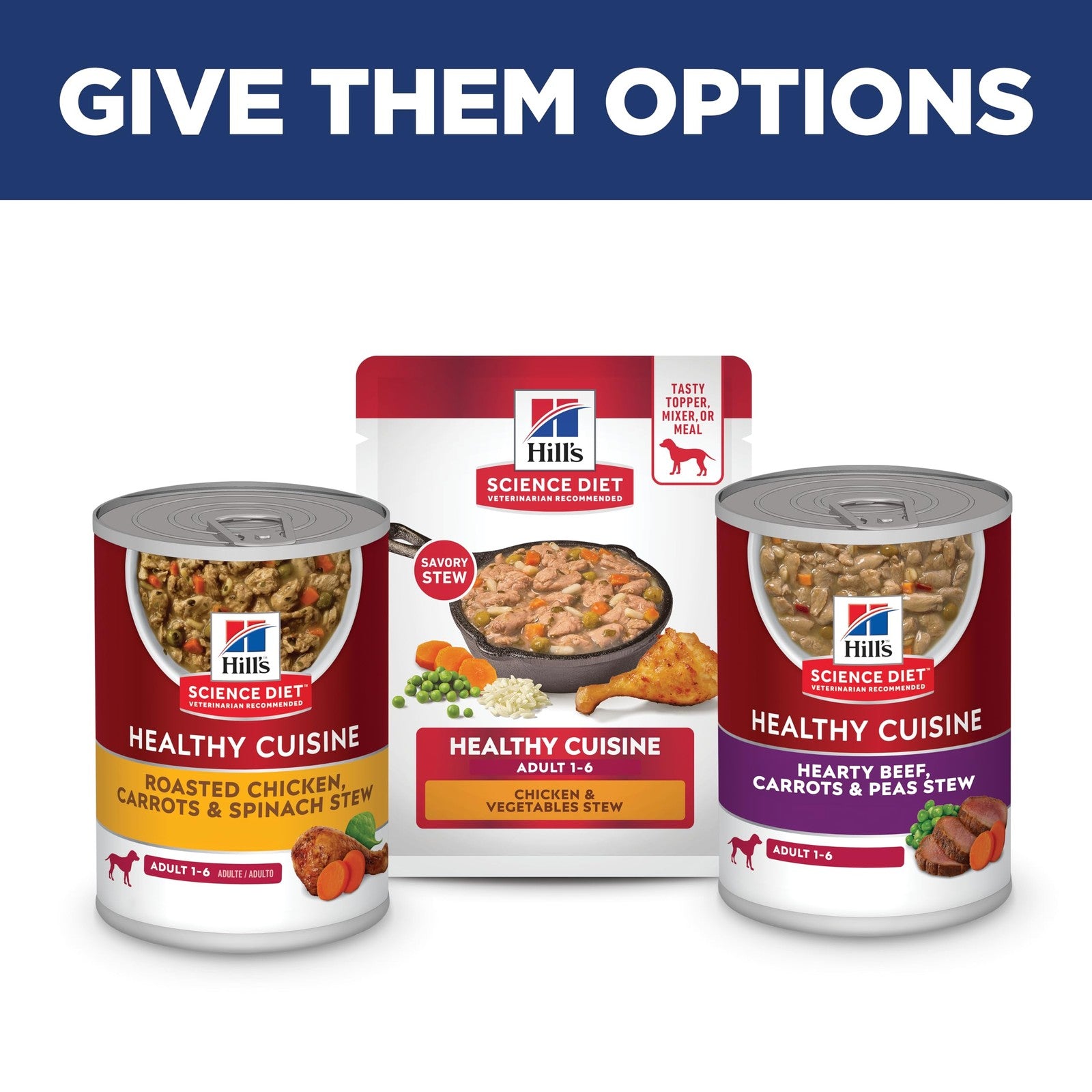 Canned Hill's Science Diet Adult 1-6 Healthy Cuisine wet dog food with chicken and vegetables in a bowl.