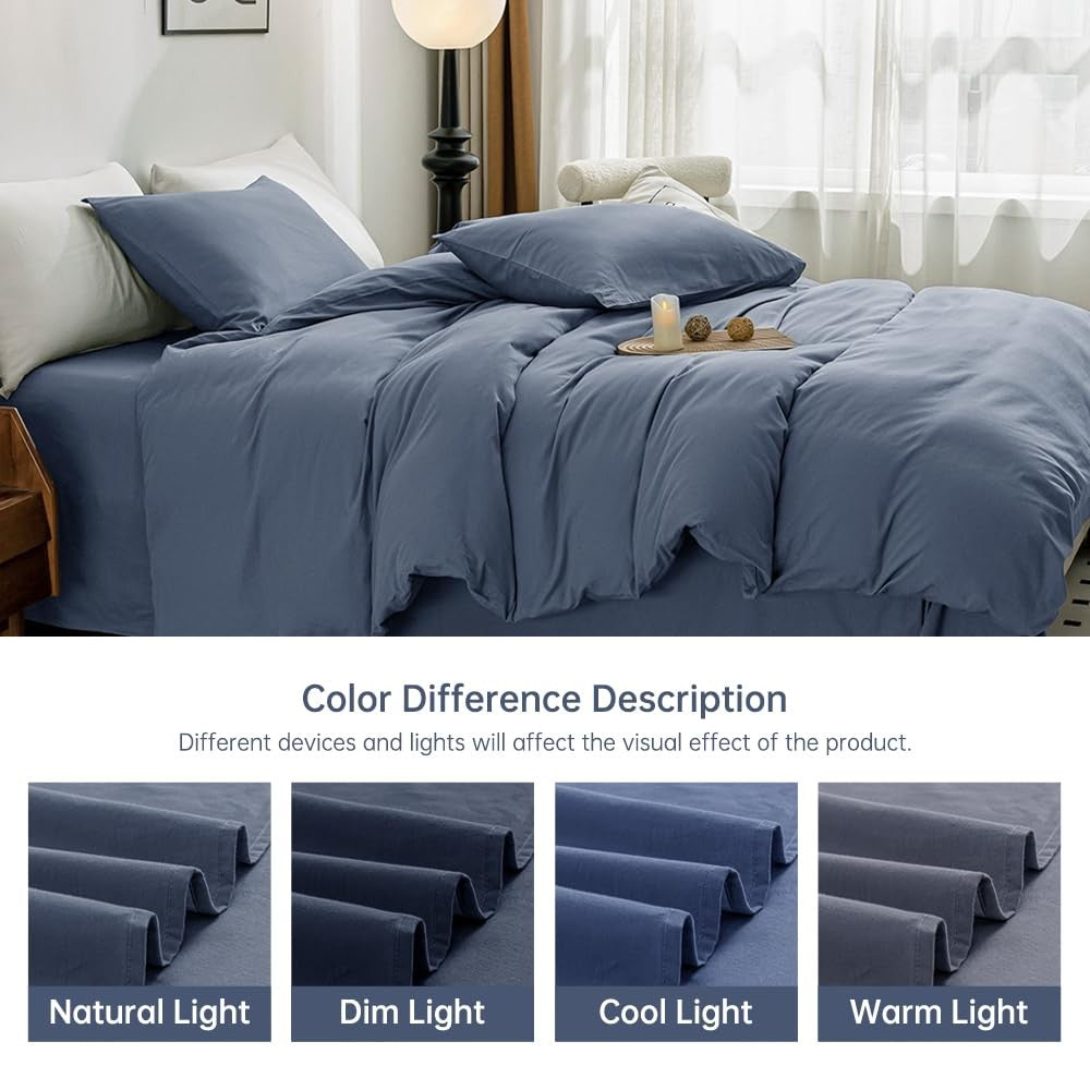 Jellymoni queen size duvet cover in 100% washed cotton linen-like fabric, showcasing soft, breathable bedding with a stylish design.