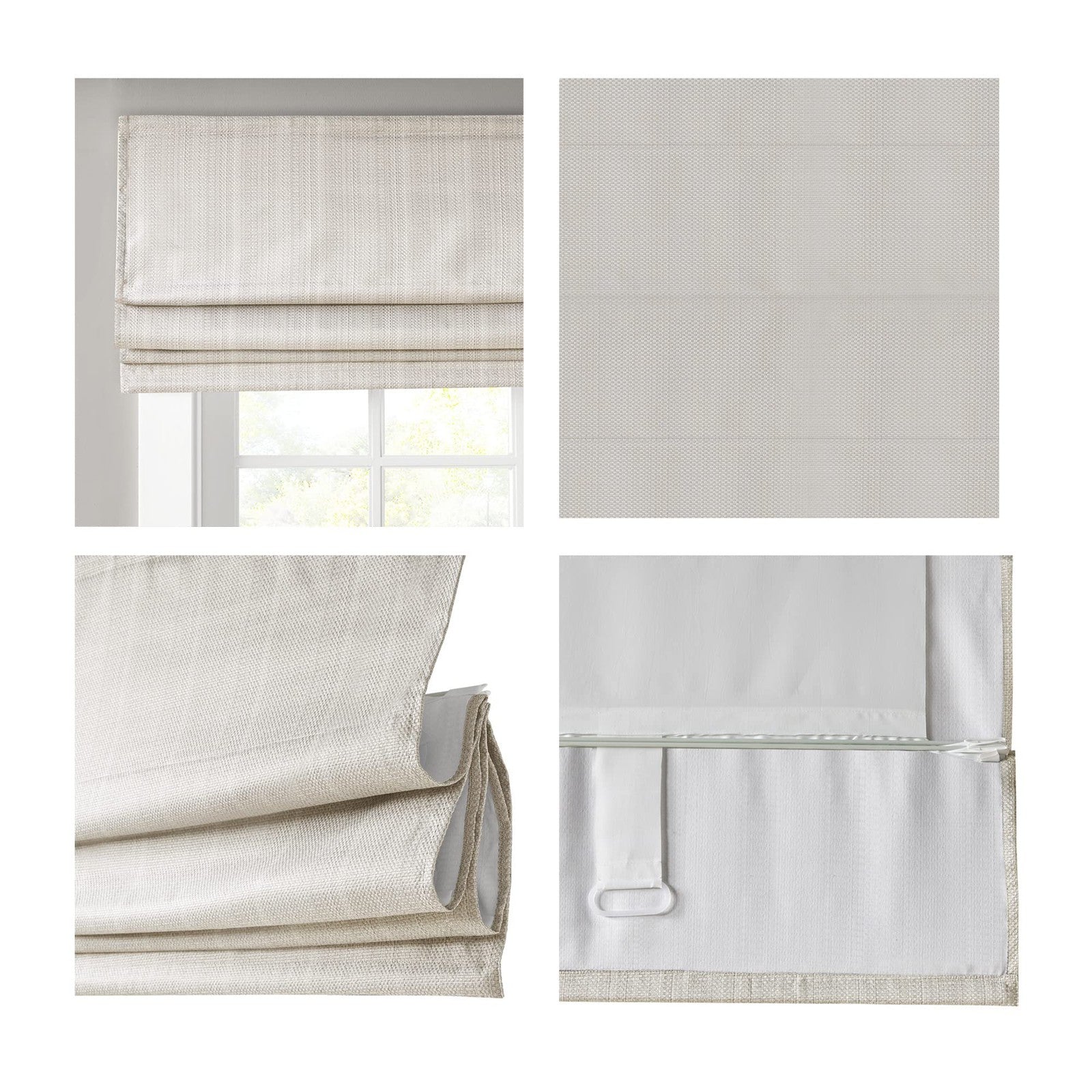 Madison Park Galen cordless Roman shade in sheen ivory, 27W x 64H, room darkening fabric with a smooth, elegant appearance.