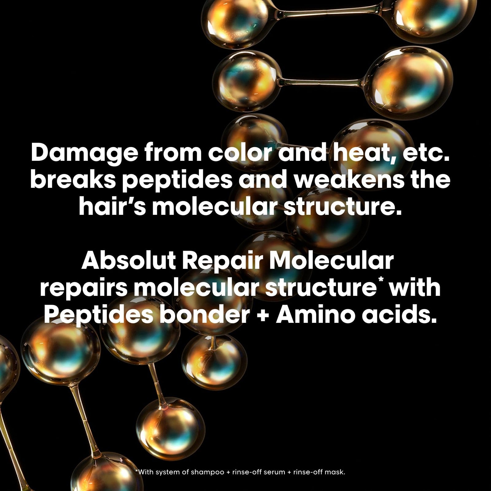 L'Oréal Professionnel Paris Absolut Repair Molecular Rinse-Off Serum for damaged hair, shown in a sleek bottle with a pump dispenser.