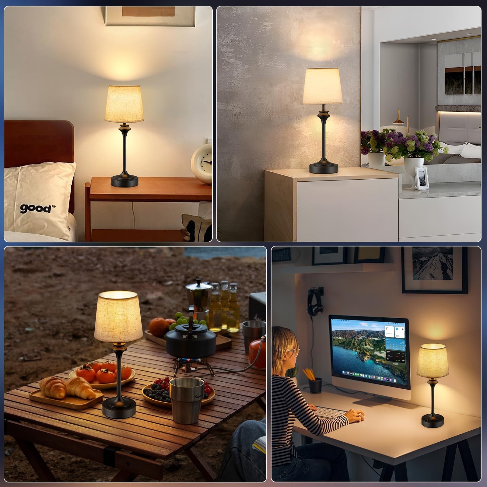 NIORSUN cordless table lamp with flaxen fabric shade, battery-operated portable lighting for home or outdoor use