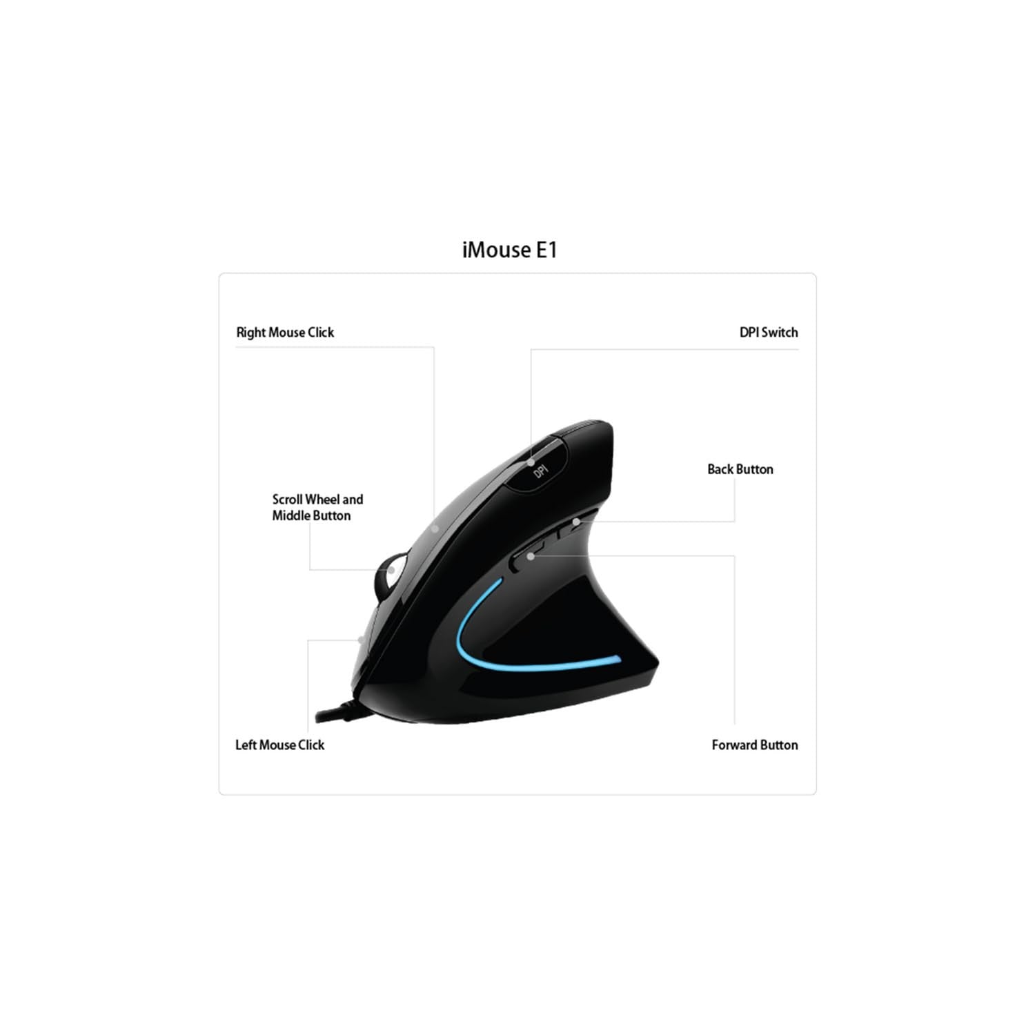 Adesso wired vertical ergonomic optical USB mouse with 6 buttons and built-in illumination, designed for right-handed use.