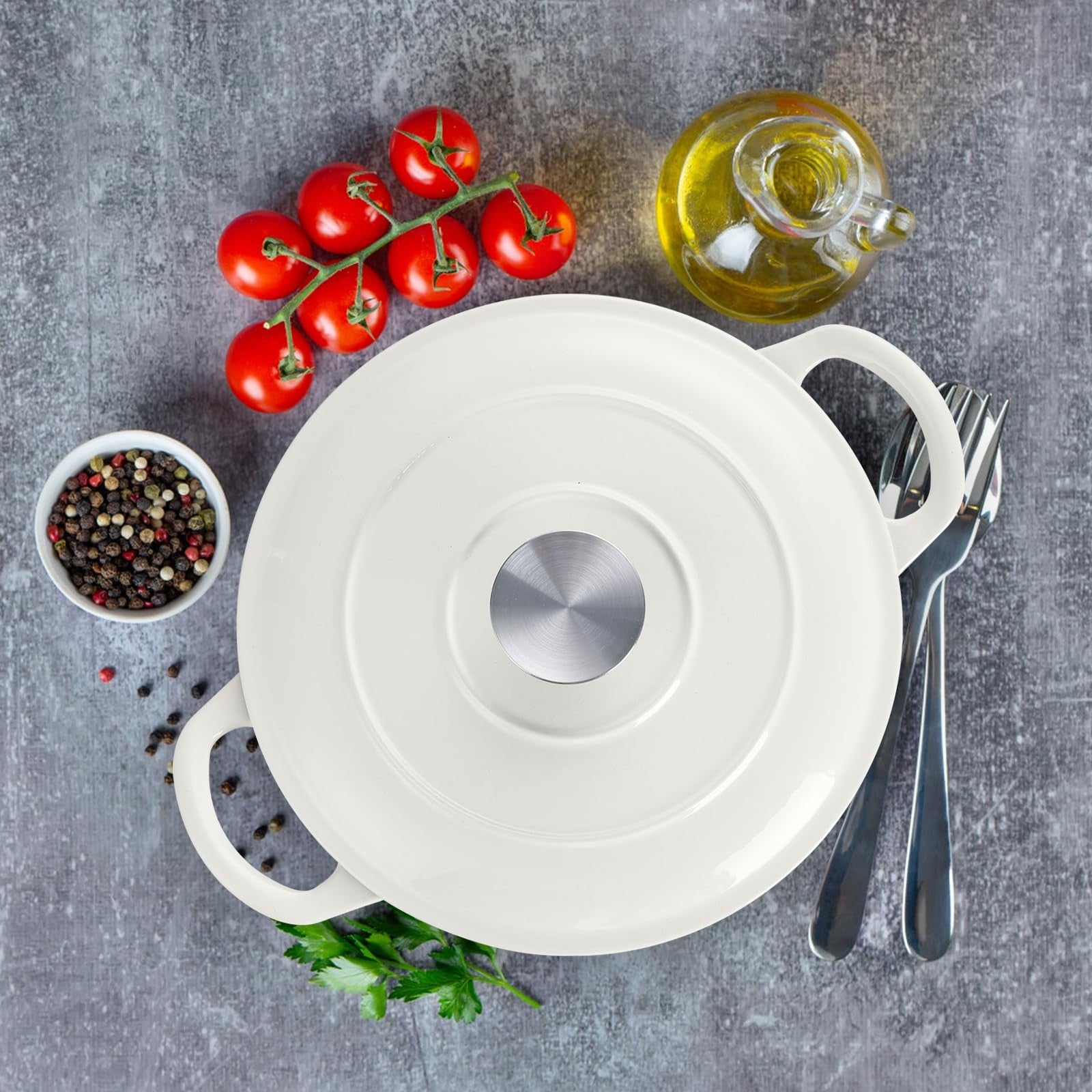 E-far 3 Qt enamelled cast iron Dutch oven with lid, small round nonstick pot for cooking and baking.