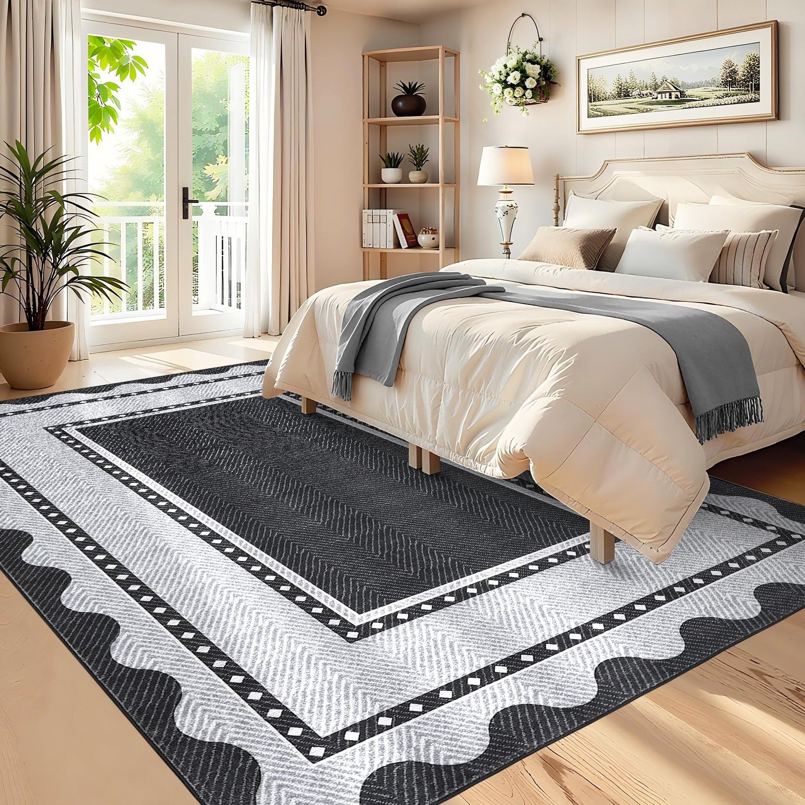 Modern neutral 9x12 GarveeHome area rug, large washable rug suitable for living room decor, with soft textured design.