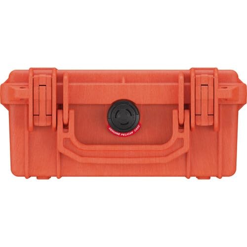 Orange Pelican 1150 Protector Case with foam interior, waterproof and durable for secure storage and transport.