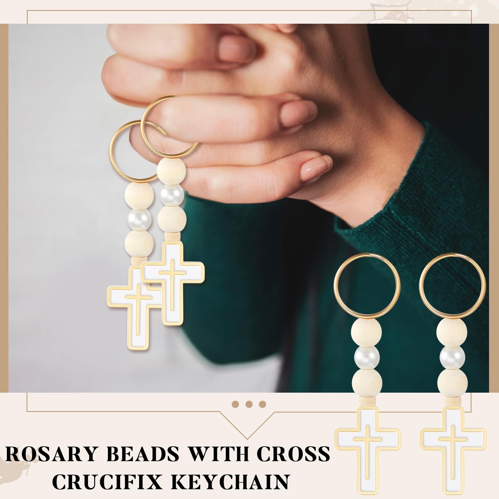 Quelay first Holy Communion rosary beads with cross crucifix, set of 50 religious favors with keychain attachment.