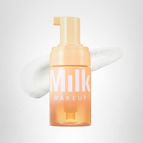 Milk Makeup Cloud Glow Foam Brightening Primer for face, featuring a soft, airy pump bottle with a light, luminous finish.