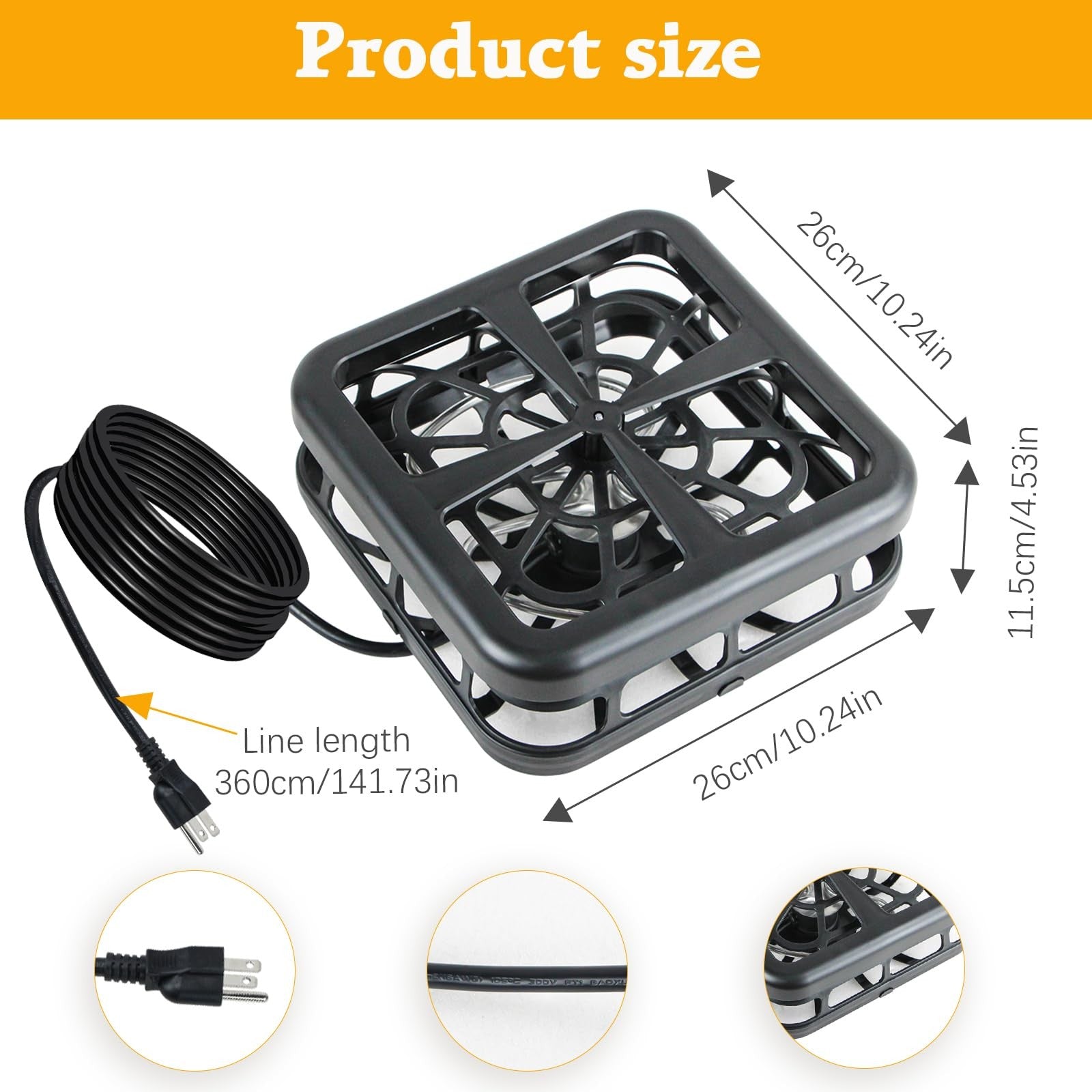 MAPOTAD 500W pond de-icer for outdoor pond fish winter survival, showing the compact electric heater in use.