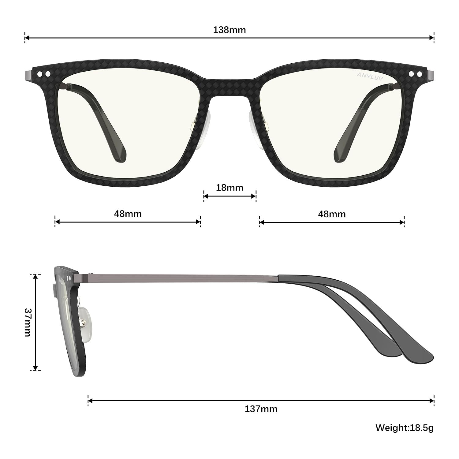 Stylish blue light glasses for men by ANYLUV, square carbon fiber eyewear with anti-eyestrain design.