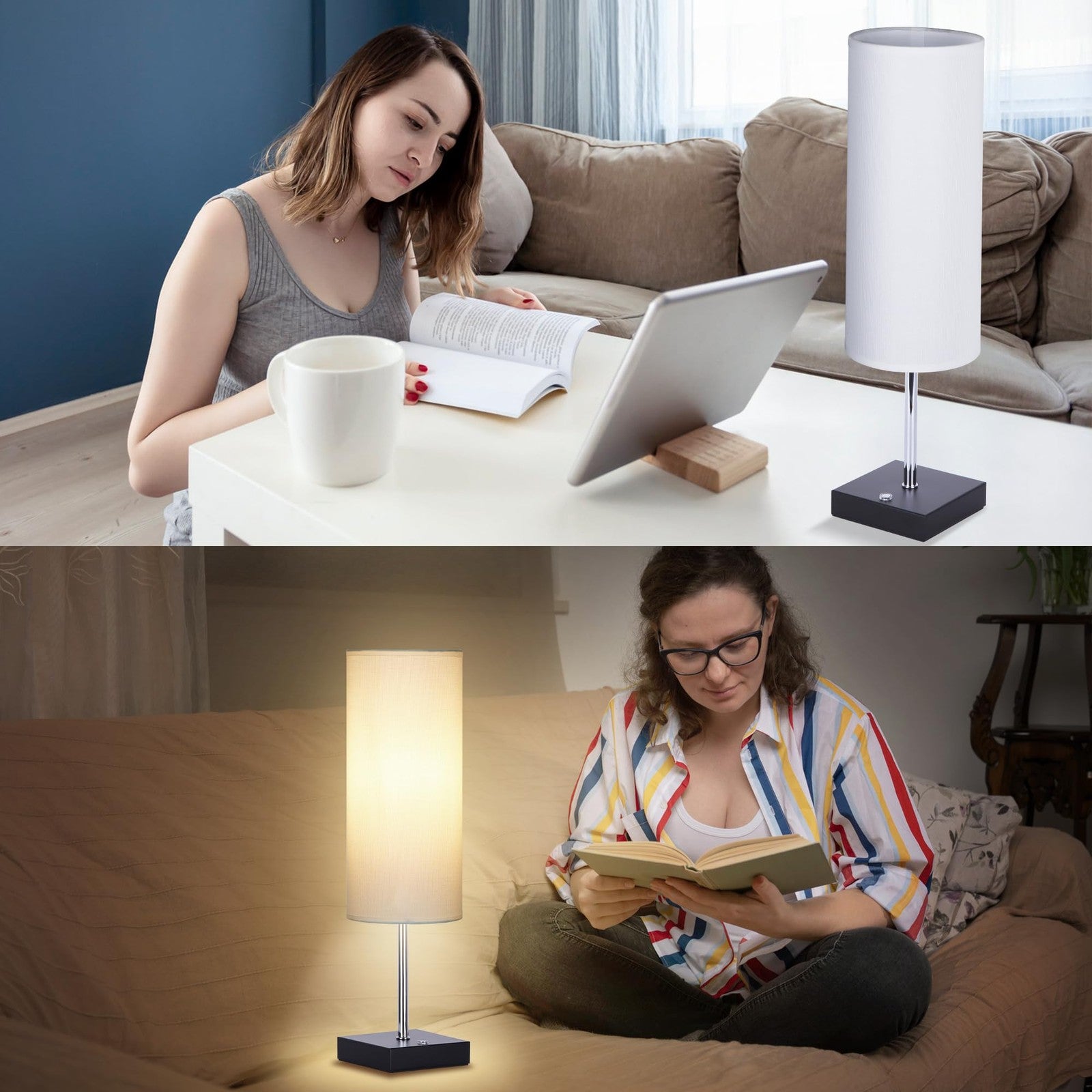 AVV cordless LED table lamp with 5000mAh battery, three dimmable modes, ideal for nightstand lighting.
