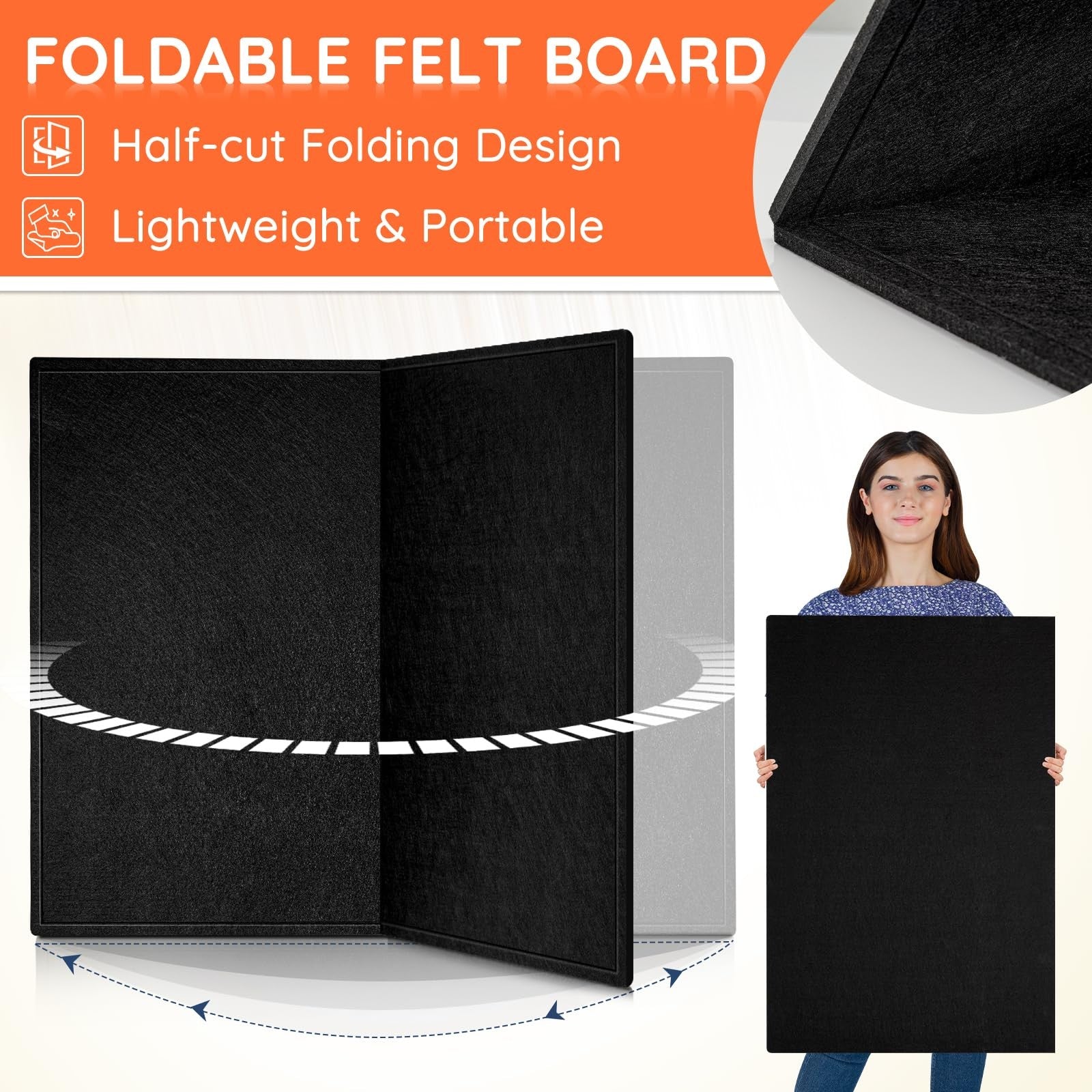 Dollar Boss large foldable bulletin board, 48x36 inches, felt cork wall pin board for office or classroom use.
