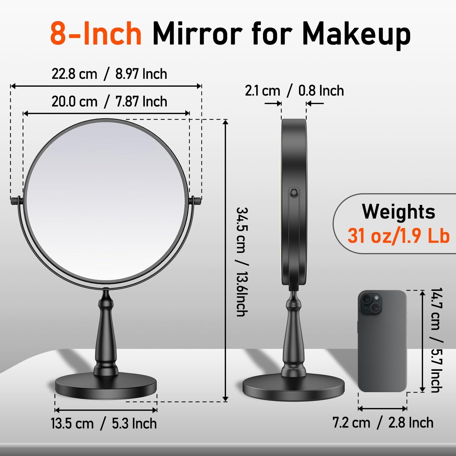 WOOCICA 30x magnifying vanity mirror with metal frame, tabletop makeup mirror for women, detailed reflection for precise makeup application