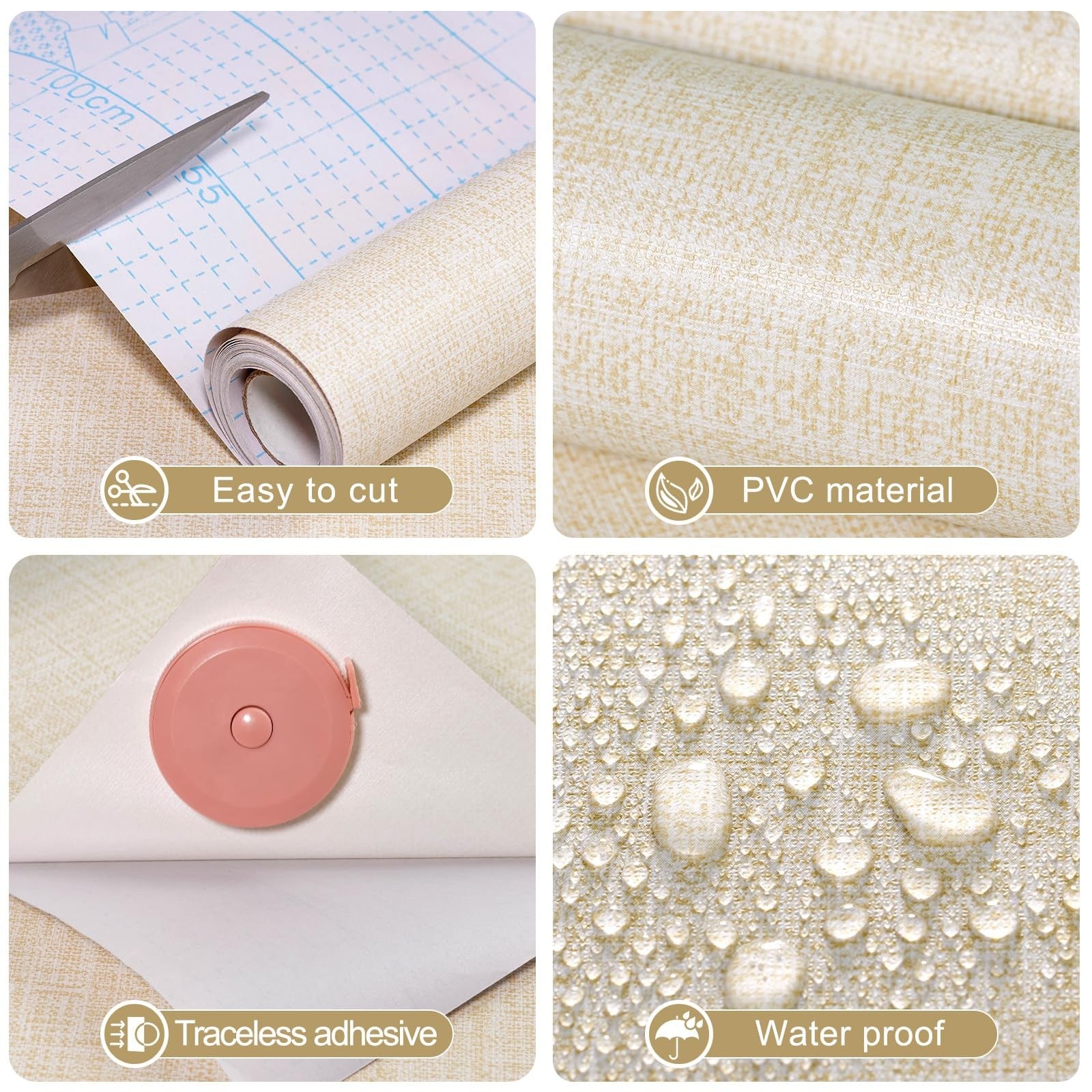 Amiya grasscloth cream wallpaper peel and stick beige faux fabric linen contact sheet showing textured surface for wall decor.