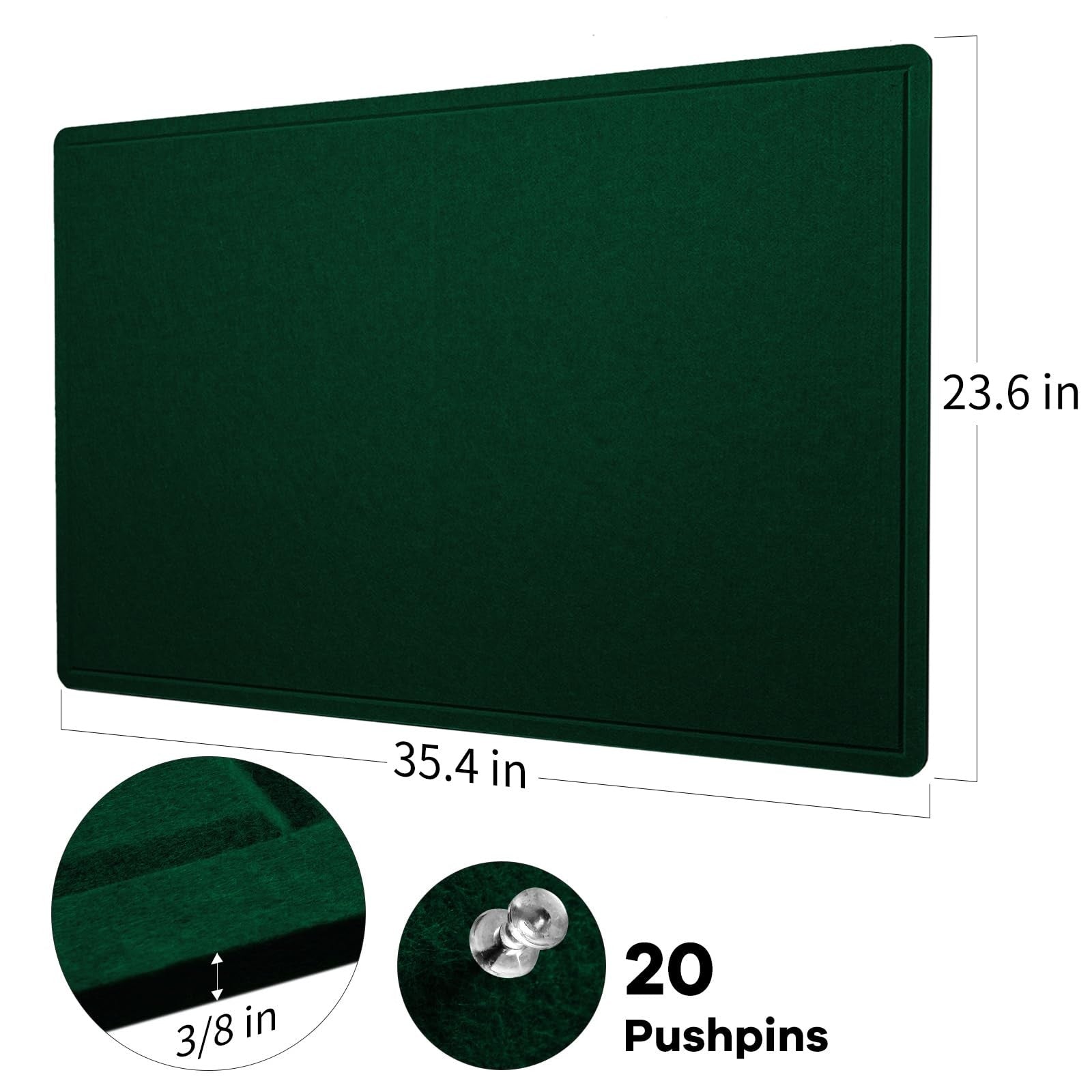 Lightomorrow 36x24 inch felt bulletin board with cork alternative, featuring a decorative pin board with colorful pushpins and wooden frame.