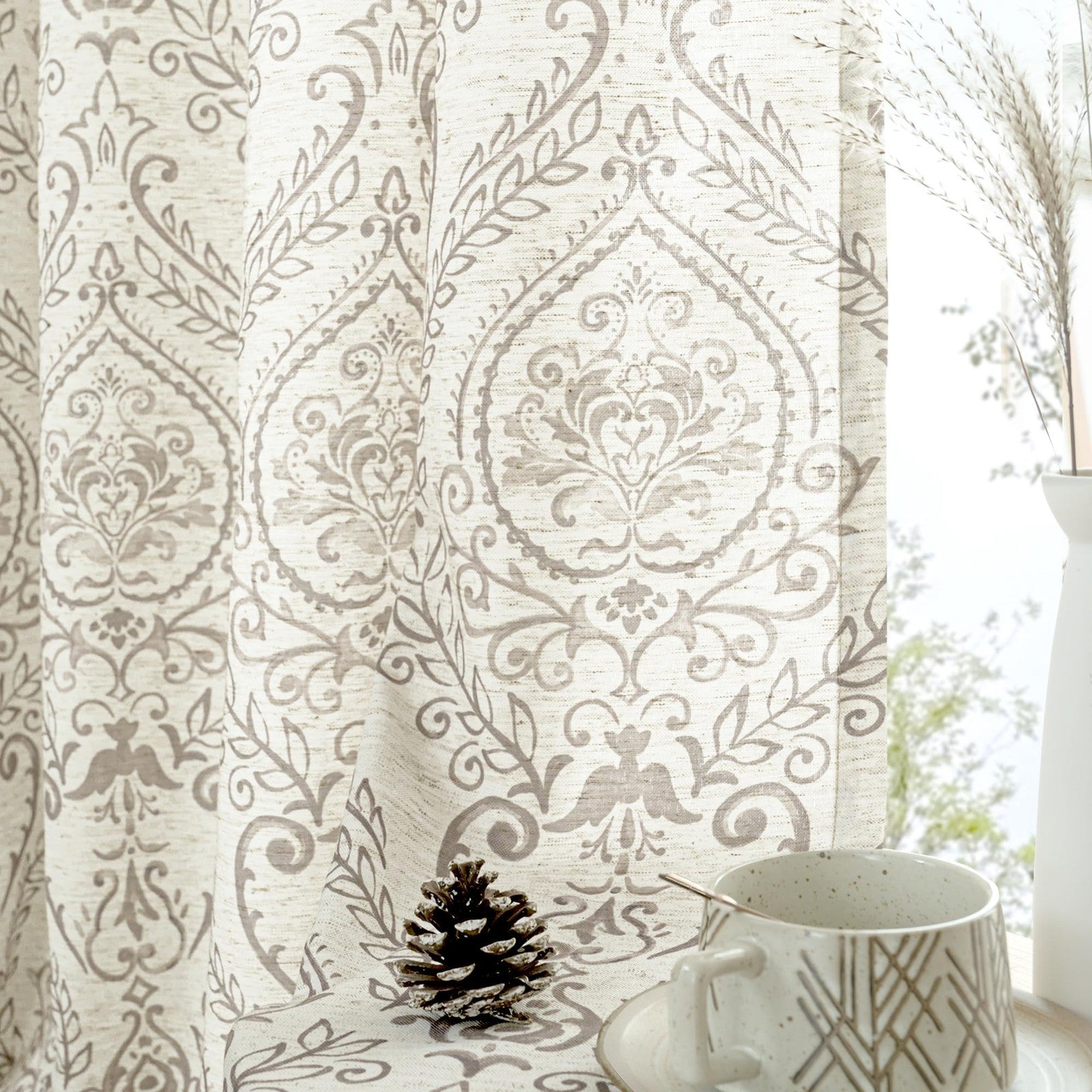 LAMIT linen curtains with 54-inch length, light filtering, two panels designed for living room decor, natural fabric texture visible