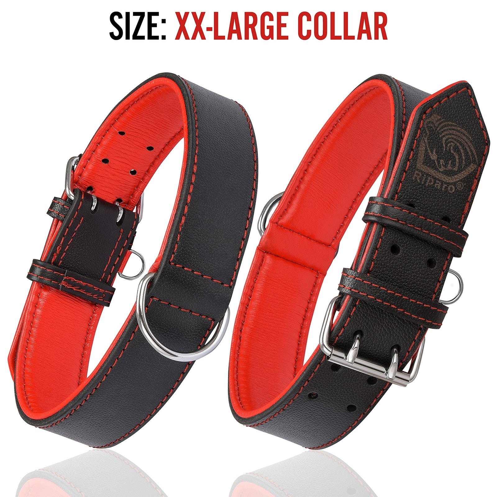 Riparo Motorsports adjustable leather dog collar with heavy-duty wide design, featuring sturdy metal hardware and reinforced stitching.