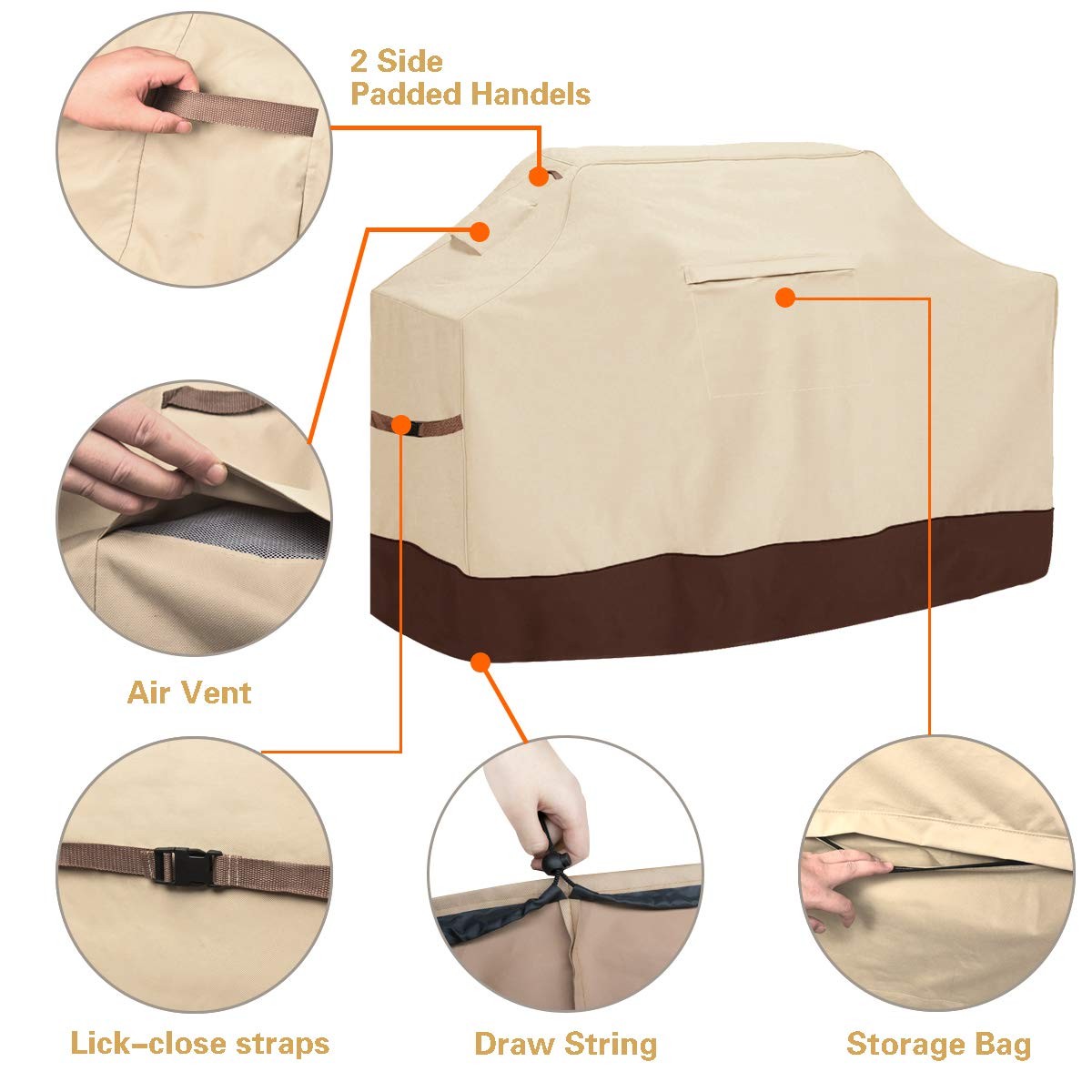 Heavy-duty waterproof BBQ cover by Vailge, 72-inch size, UV and rip-resistant, dust-proof outdoor grill protection.