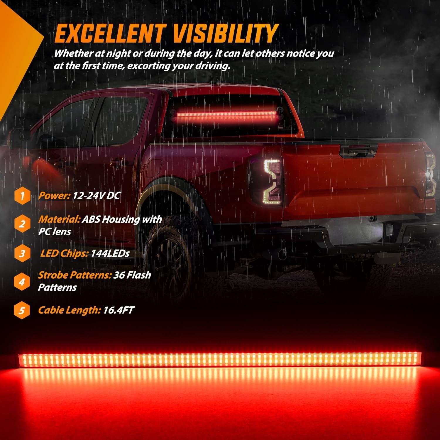 Nilight 144LED traffic advisor strobe light bar with controller, featuring red emergency flashing lights for warning and safety.