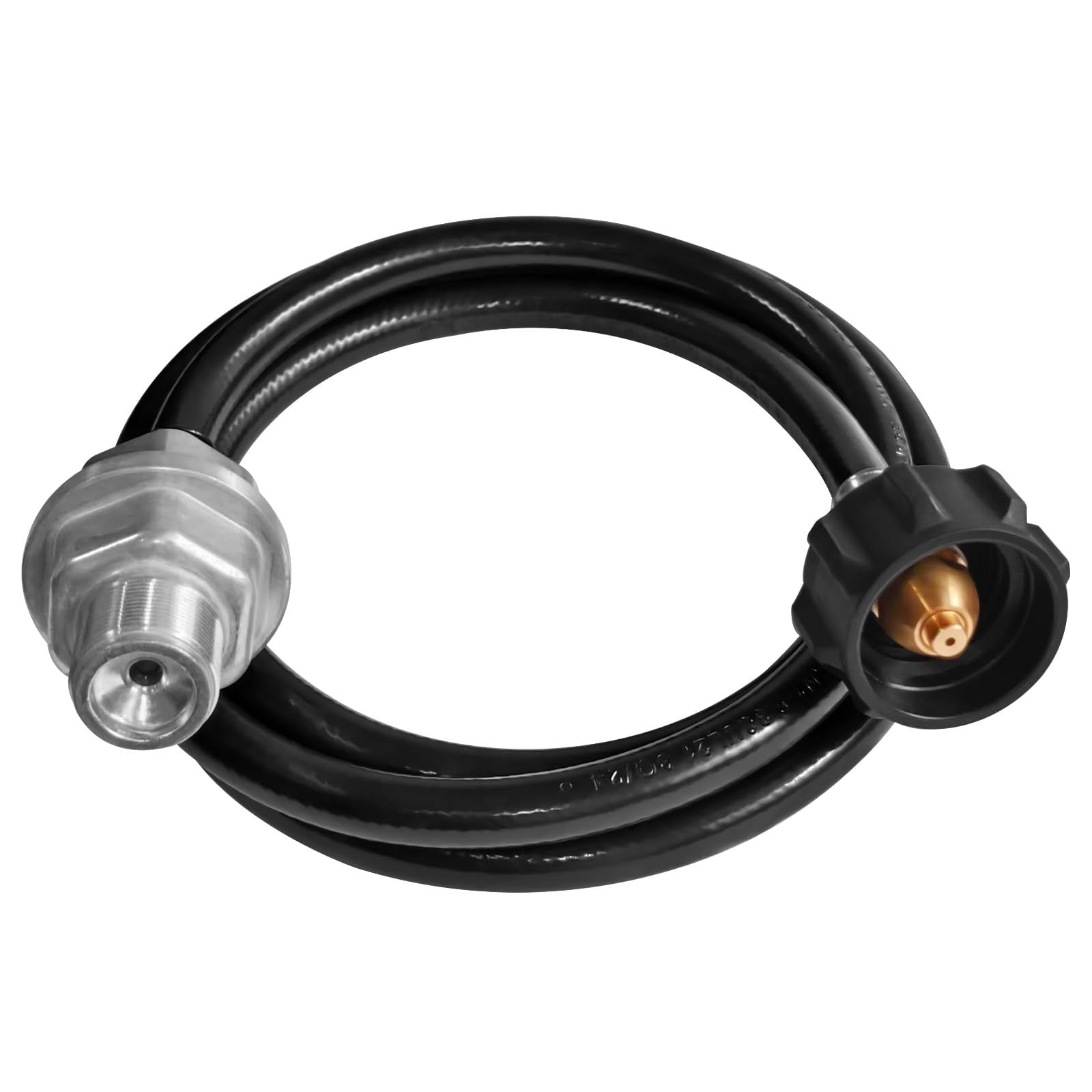 PYXGLAQ propane fuel filter F273699 with 6ft hose and QCC1/Type1 adapter for Buddy series gas grills, shown with filter and hose assembly.