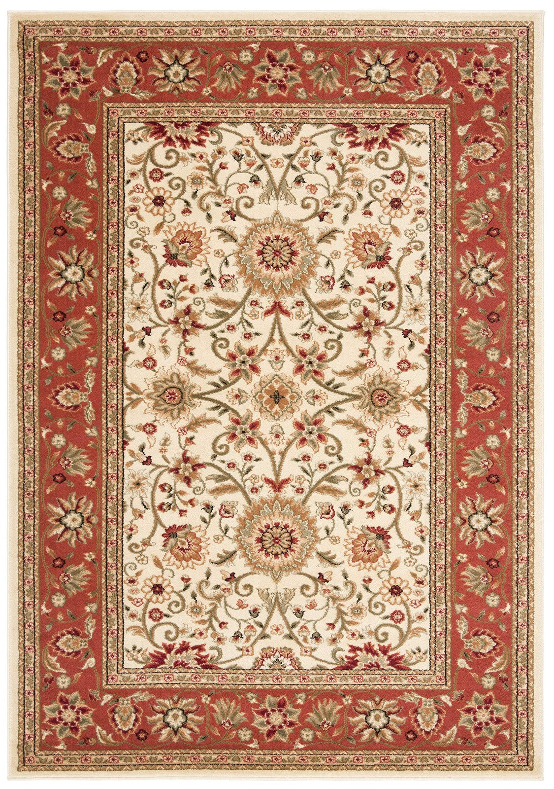 Safavieh Lyndhurst Accent Rug in ivory and rust with traditional pattern, measuring 33x53 inches, showcasing intricate design and vibrant colors.