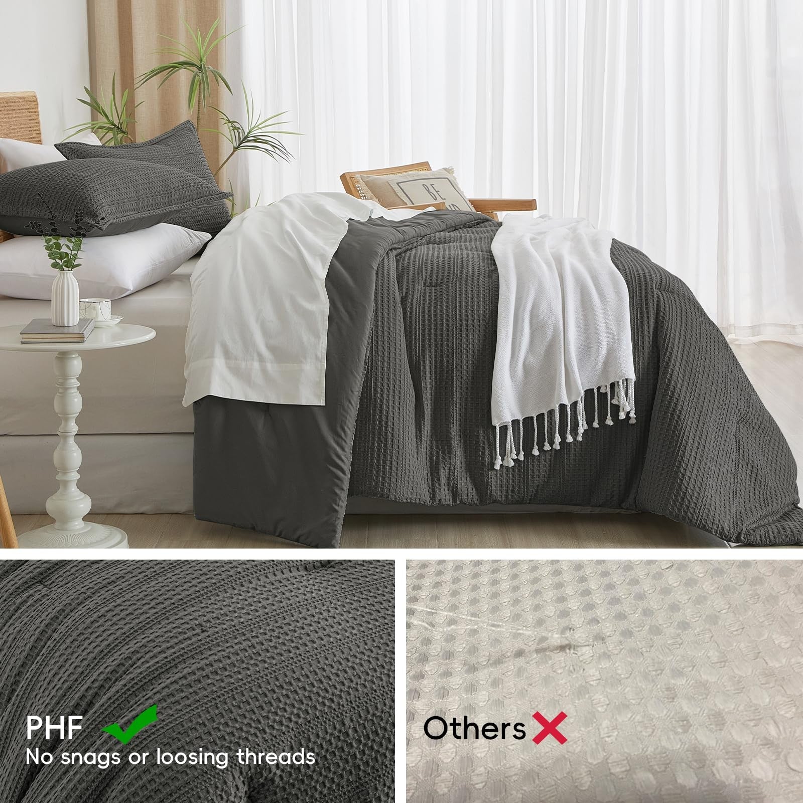 Twin size PHF soft waffle comforter set with breathable, comfy waffle weave fabric, designed for cozy, restful sleep.