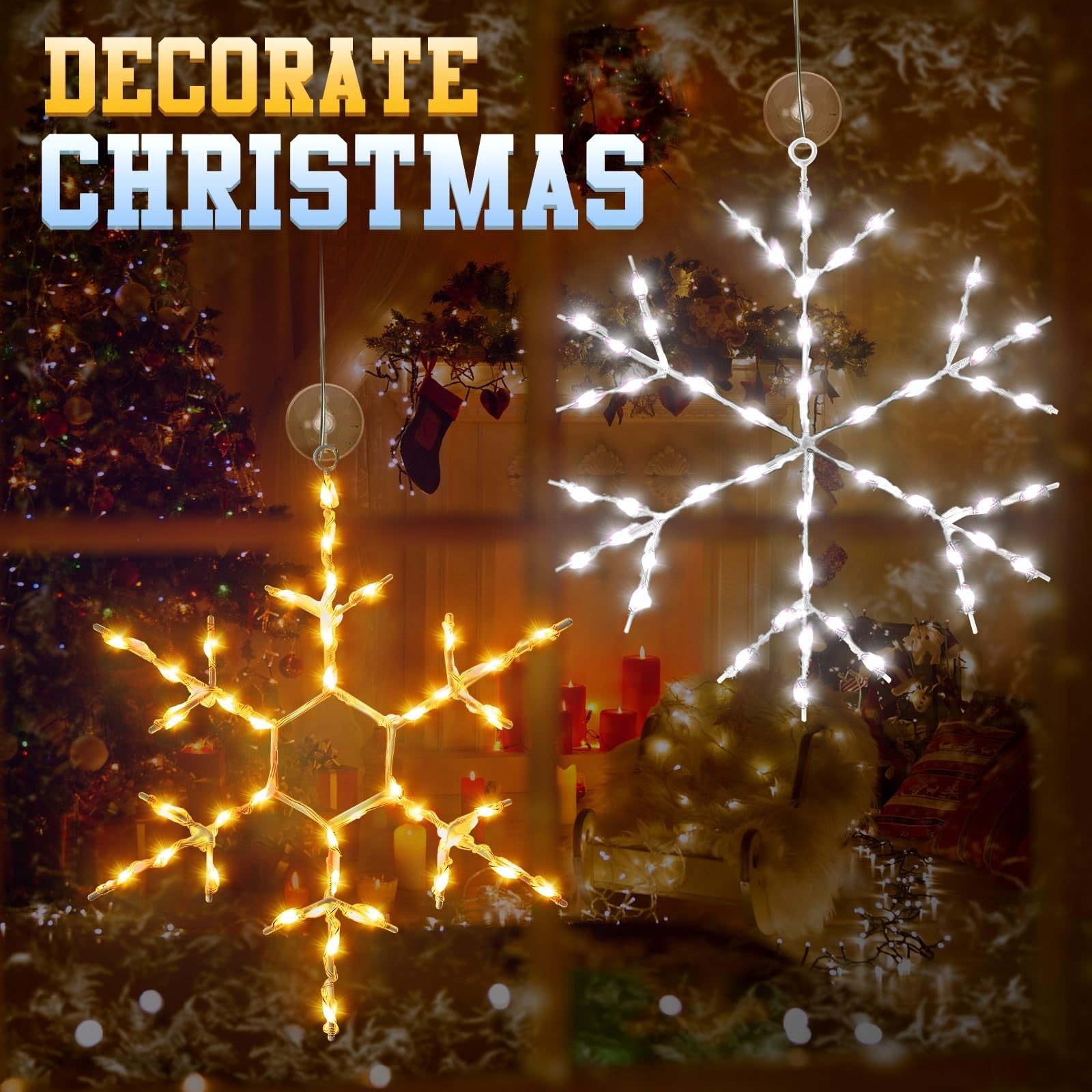 Tuanse 4-pack Christmas silhouette window lights featuring snowflake designs, perfect for festive holiday holiday decorations.
