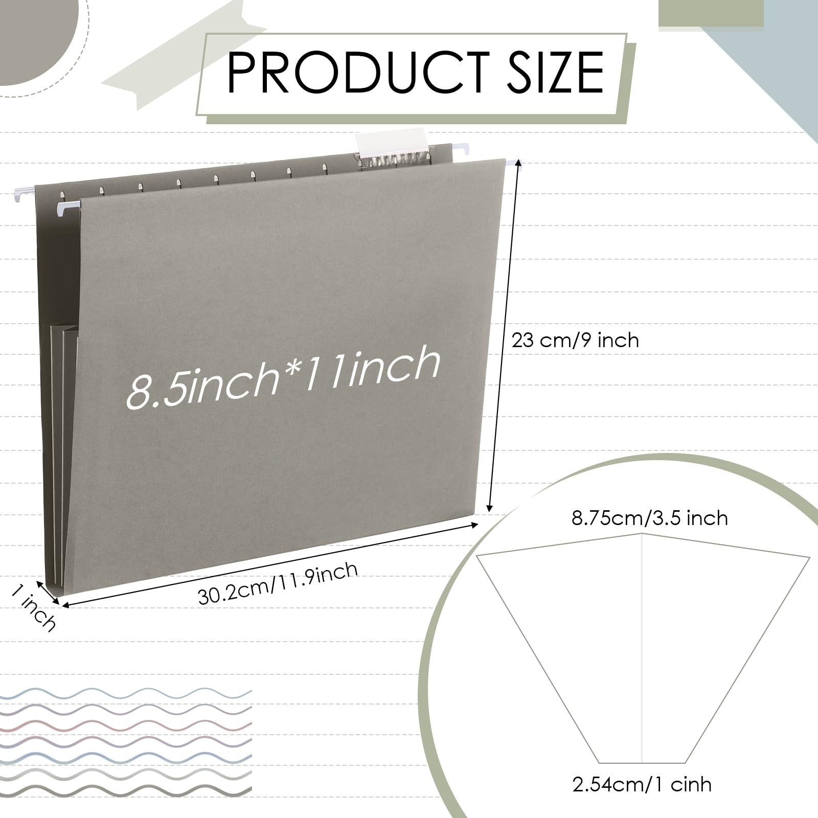 Yaomiao 24-pack hanging file folders with 3 pleats for letter size file cabinets, made of durable file folder material.