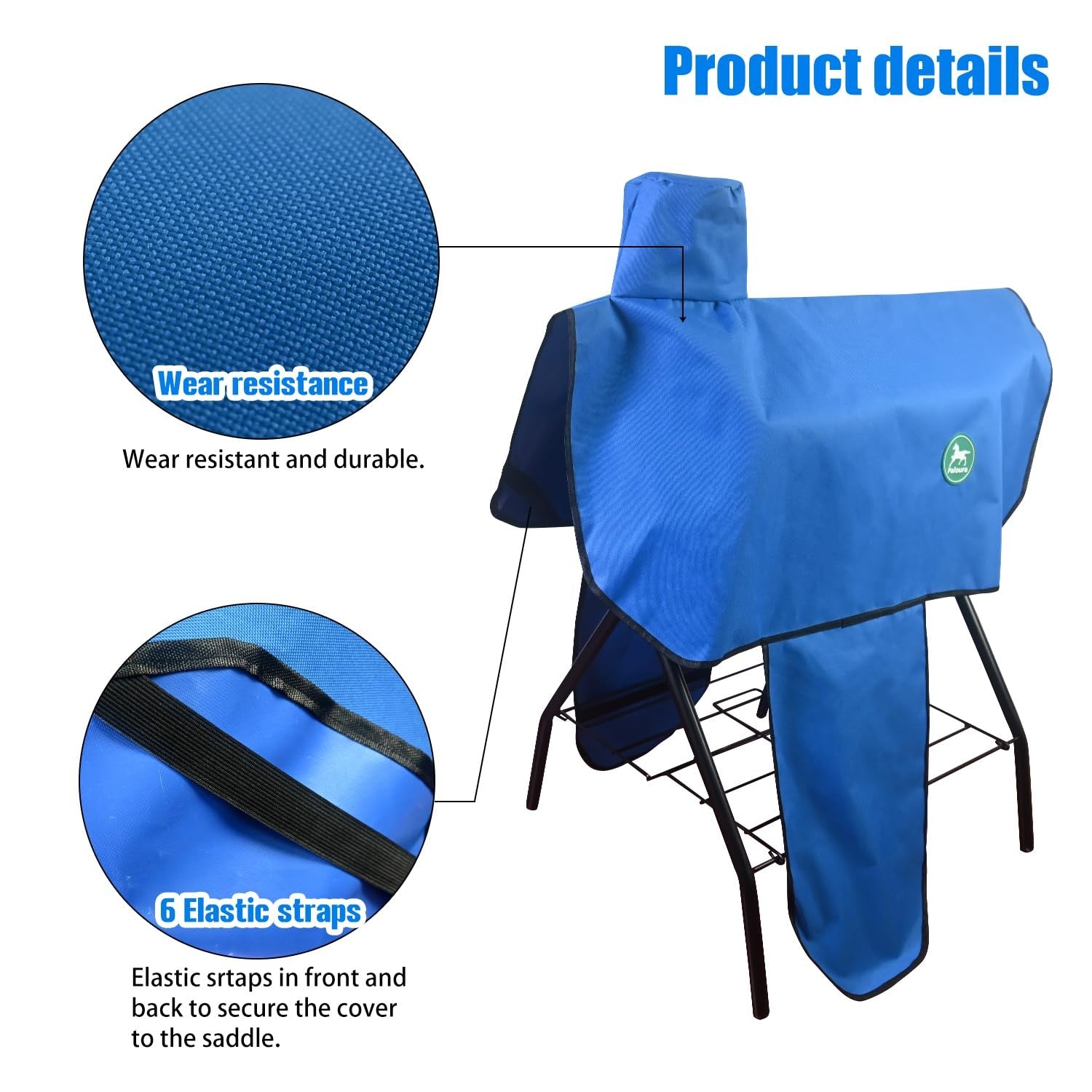 Paloura waterproof western saddle cover with 6 elastic straps, made of durable oxford fabric, designed for secure, weather-resistant protection.
