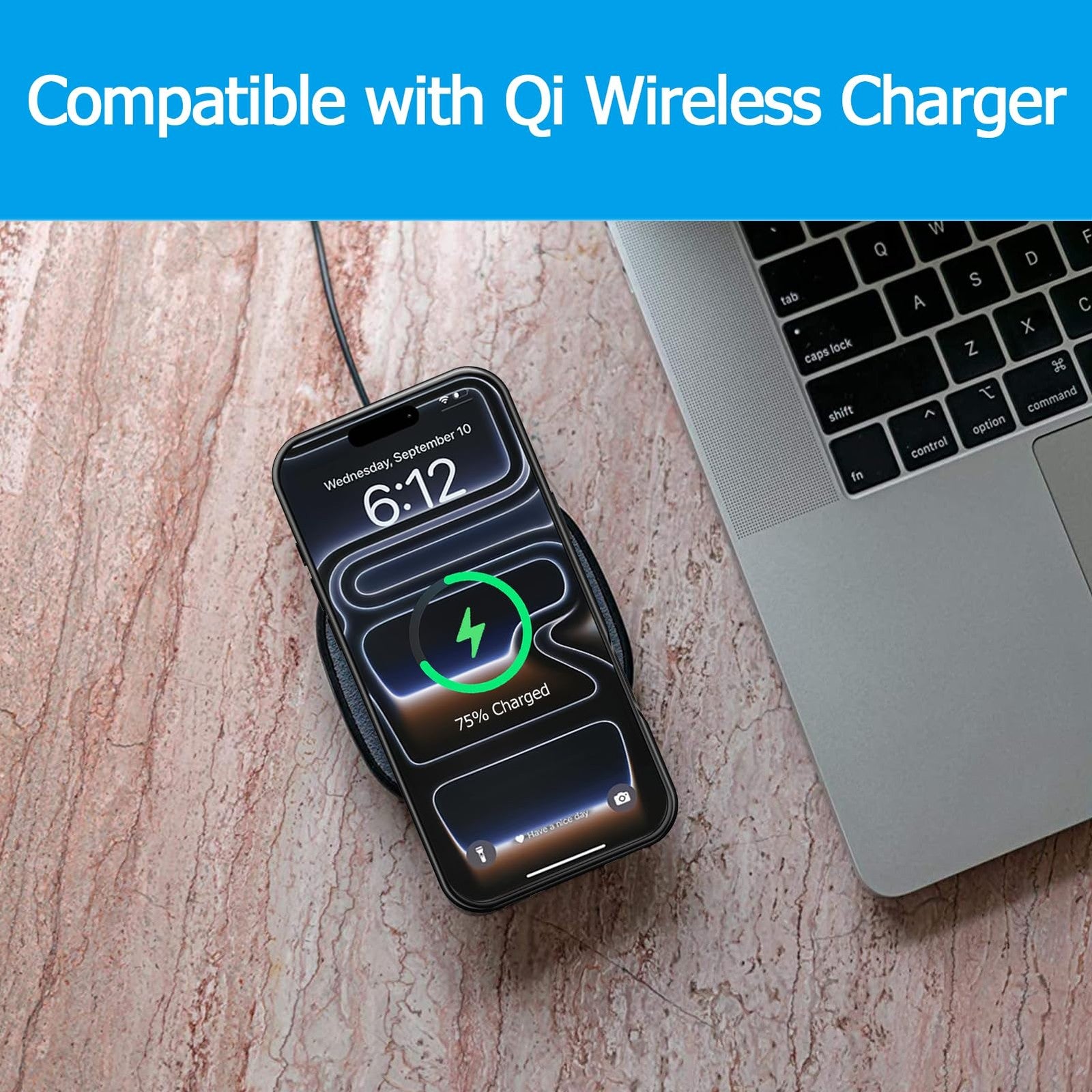 MAXBEAR iPhone 17 Pro battery case with 10000mAh wireless charging power pack for 6.3-inch iPhone, showing the sleek black design.
