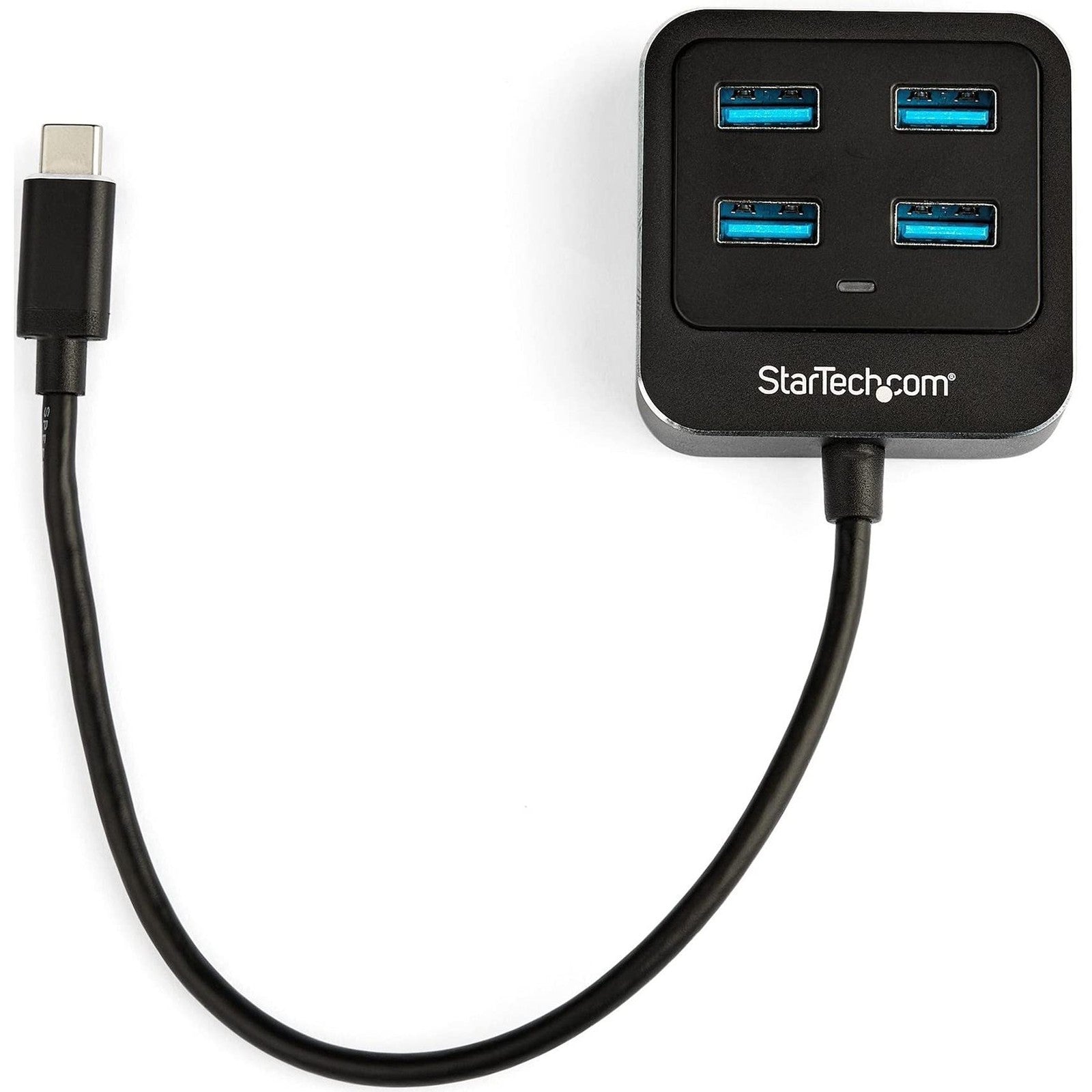 StarTech.com 4-port USB C hub with four USB-A ports and SuperSpeed 10Gbps USB 3.1 connectivity for data transfer.