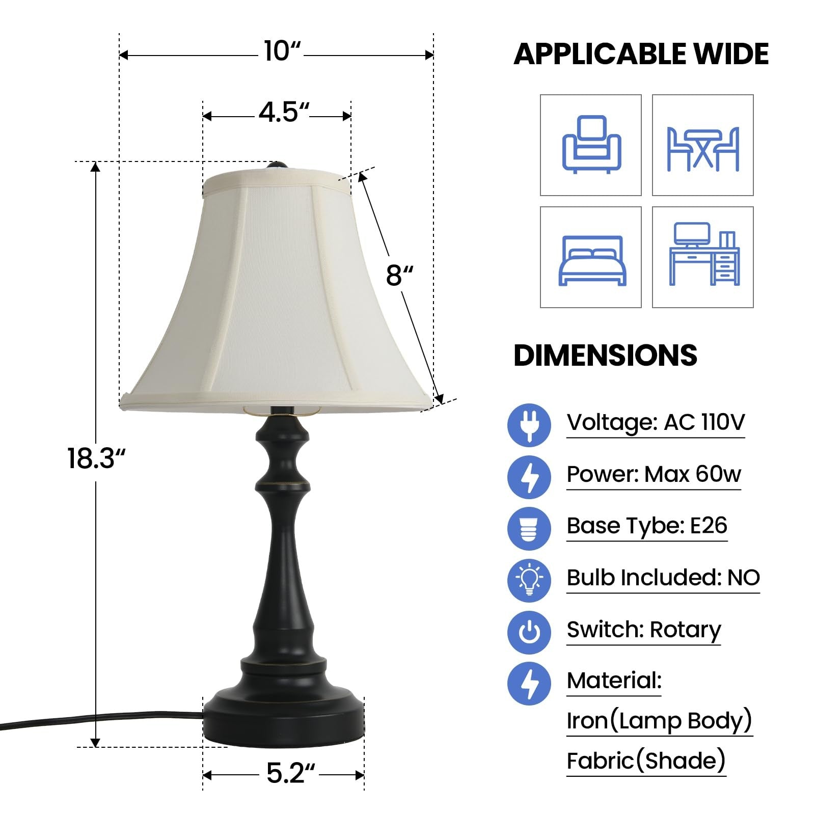 Smeike vintage table lamp with fabric shade, traditional desk lamp for living room decor, featuring a classic design and warm lighting