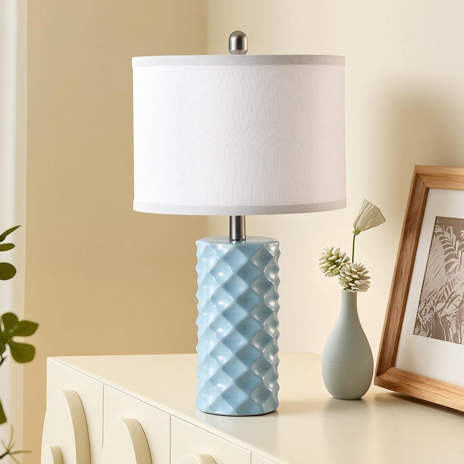 Set of two BLHDZJR sky blue and star diamond ceramic table lamps, 23 inches tall, modern luxe design for home decor.