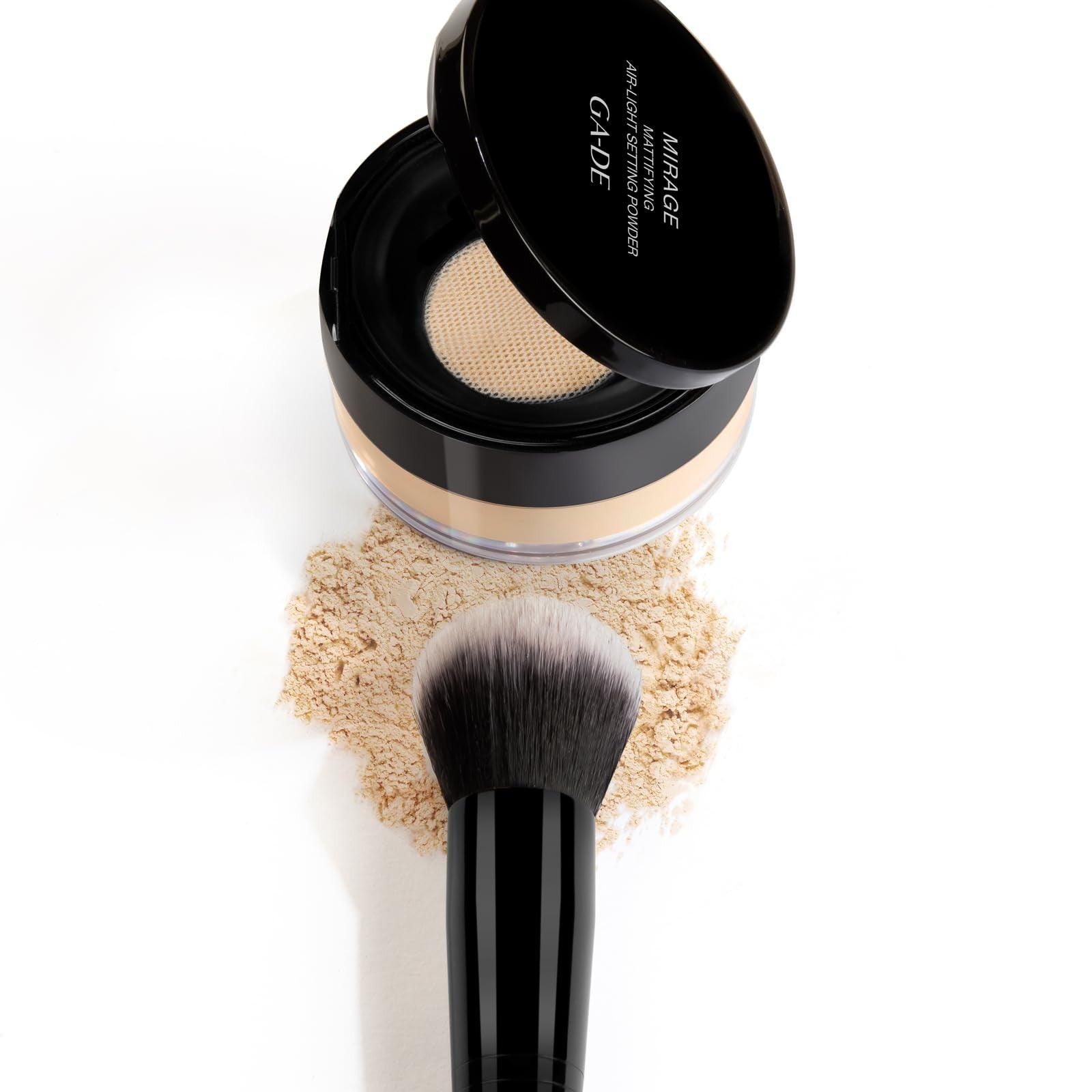 GA-DE Mirage Matifying Air-Light Setting Powder for a shine-free, flawless finish, shown in a close-up image.