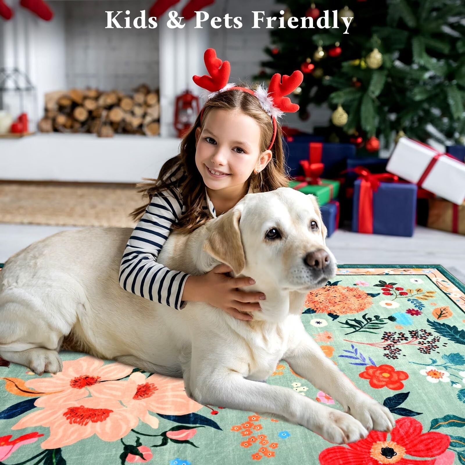 Macgace floral runner rug with 2x6 design, washable, non-slip backing, featuring colorful flower print on a soft fabric surface.