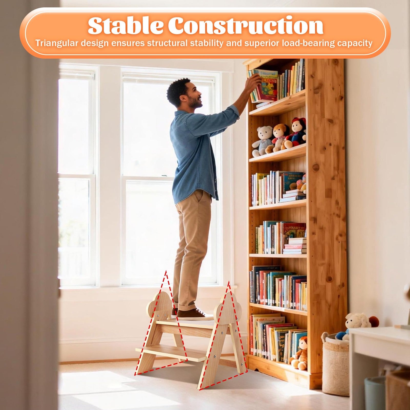 Novarieth beech wooden toddler step stool with two steps, foldable design for kids, natural finish, and sturdy construction.