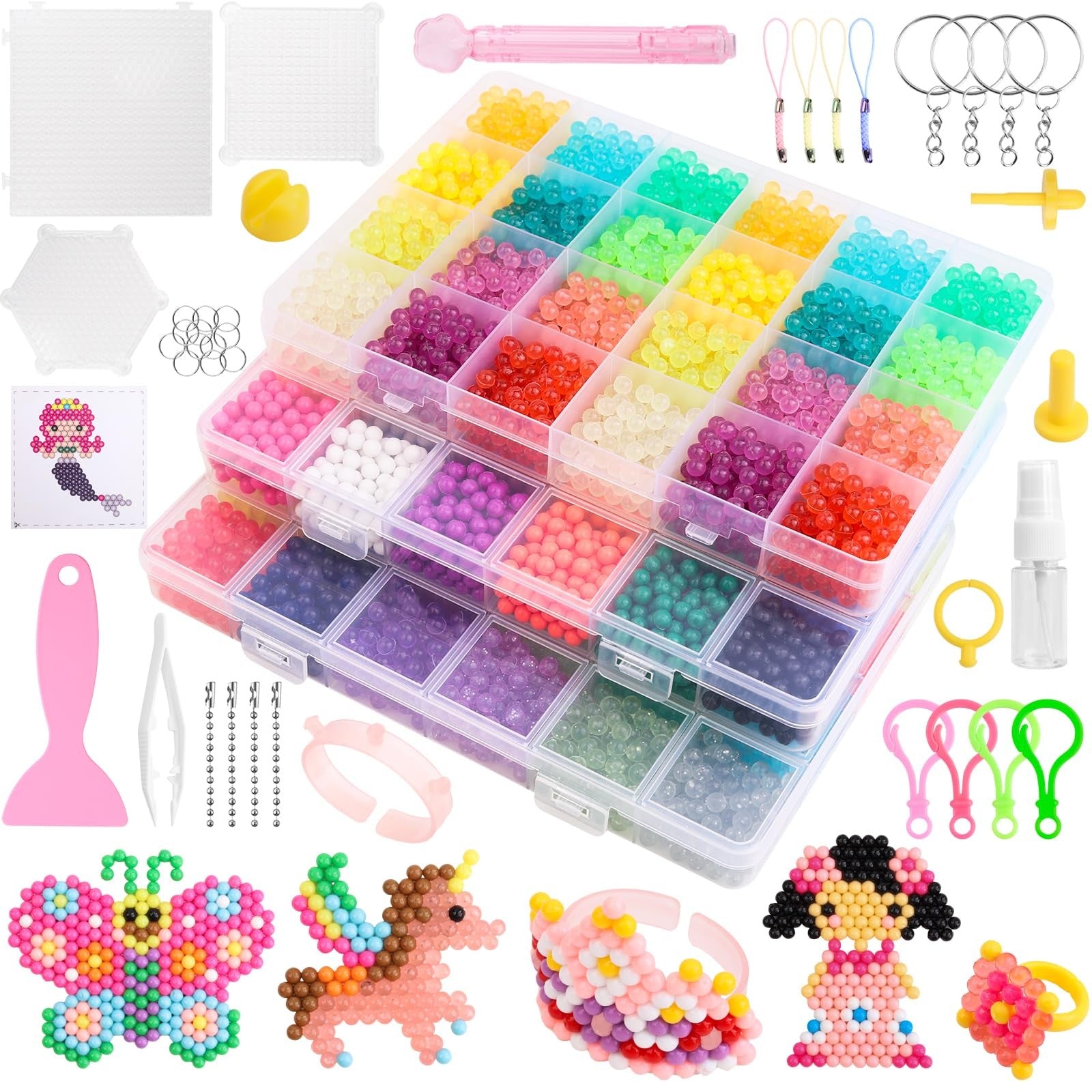 Liangding 9000 pcs non-iron fuse beads kit with 72 colors, 5mm spray-activated beads on pegs for craft projects