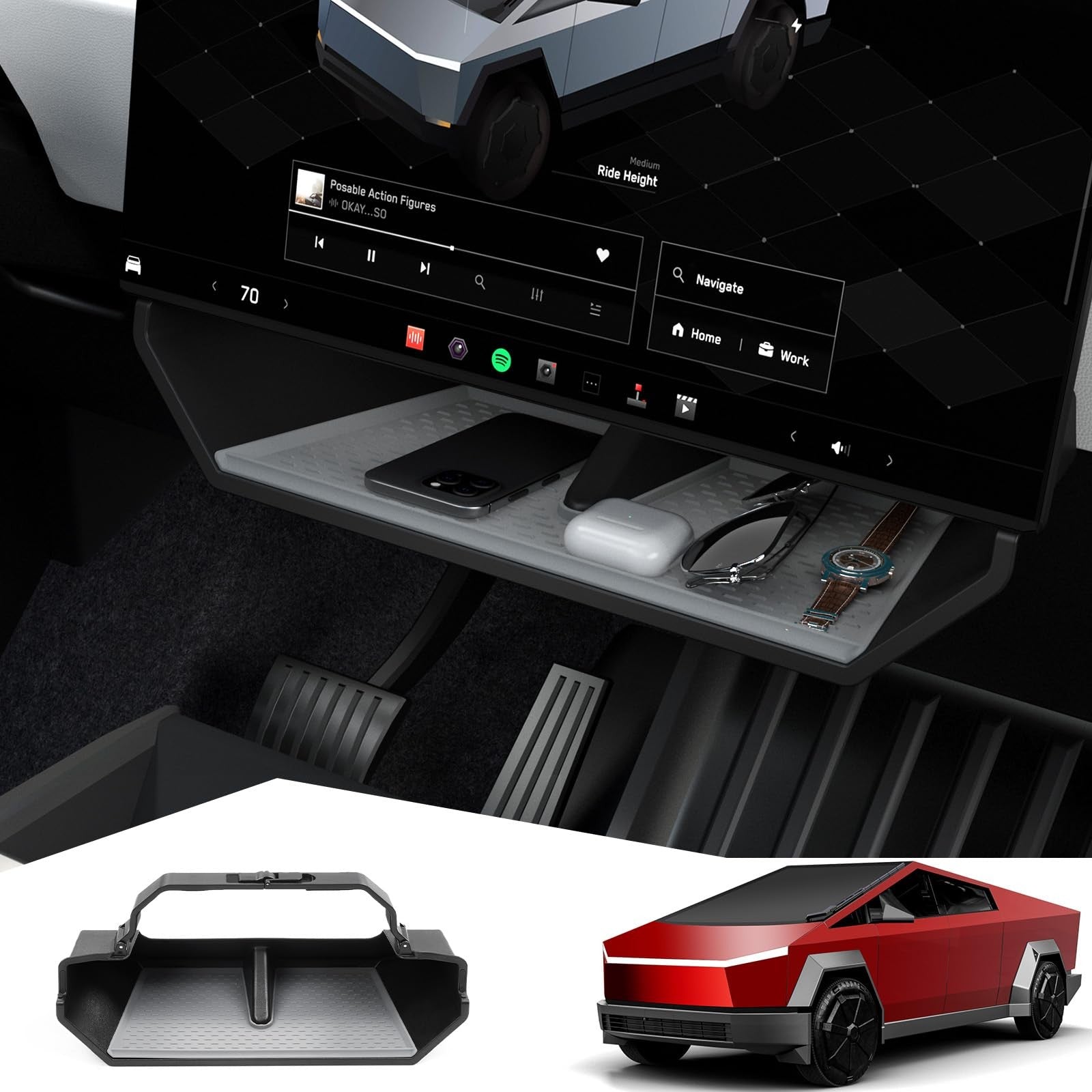 Foronetry Under Screen Storage Box with anti-slip silicone lining, designed to organize electronics beneath the monitor.