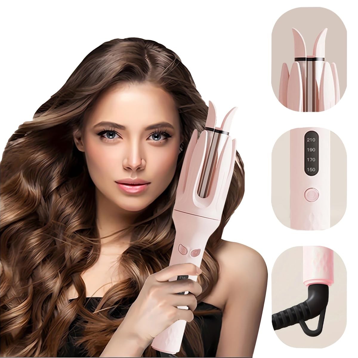 INK-EEZE automatic curling iron with rotating barrel and four adjustable temperature levels for easy, professional curls.