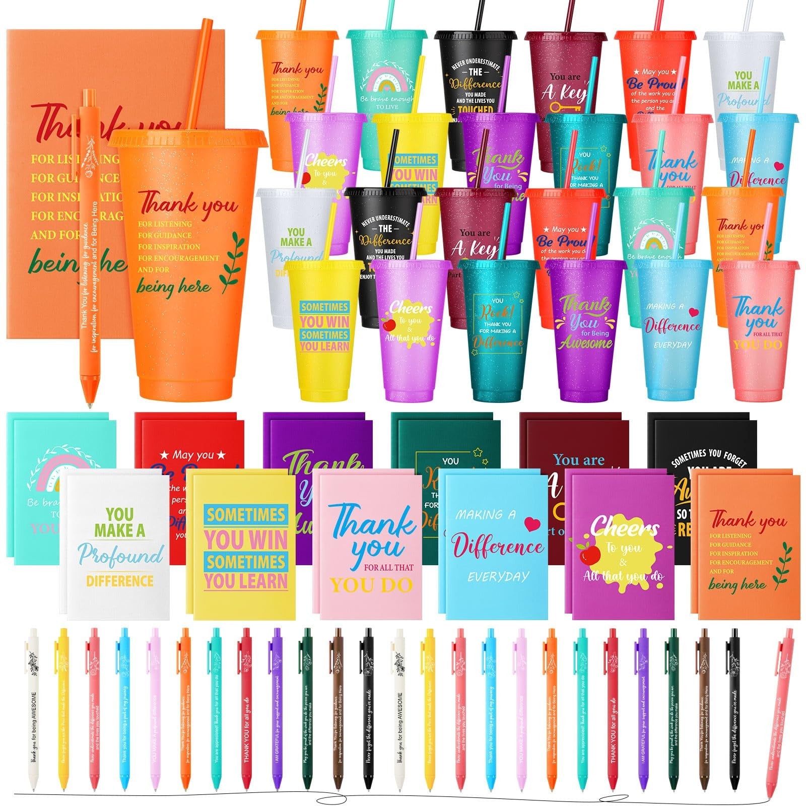 Feifeiya thank you gifts set with 24 thank you cards and 24 oz gift bottles, ideal for staff and coworker appreciation.