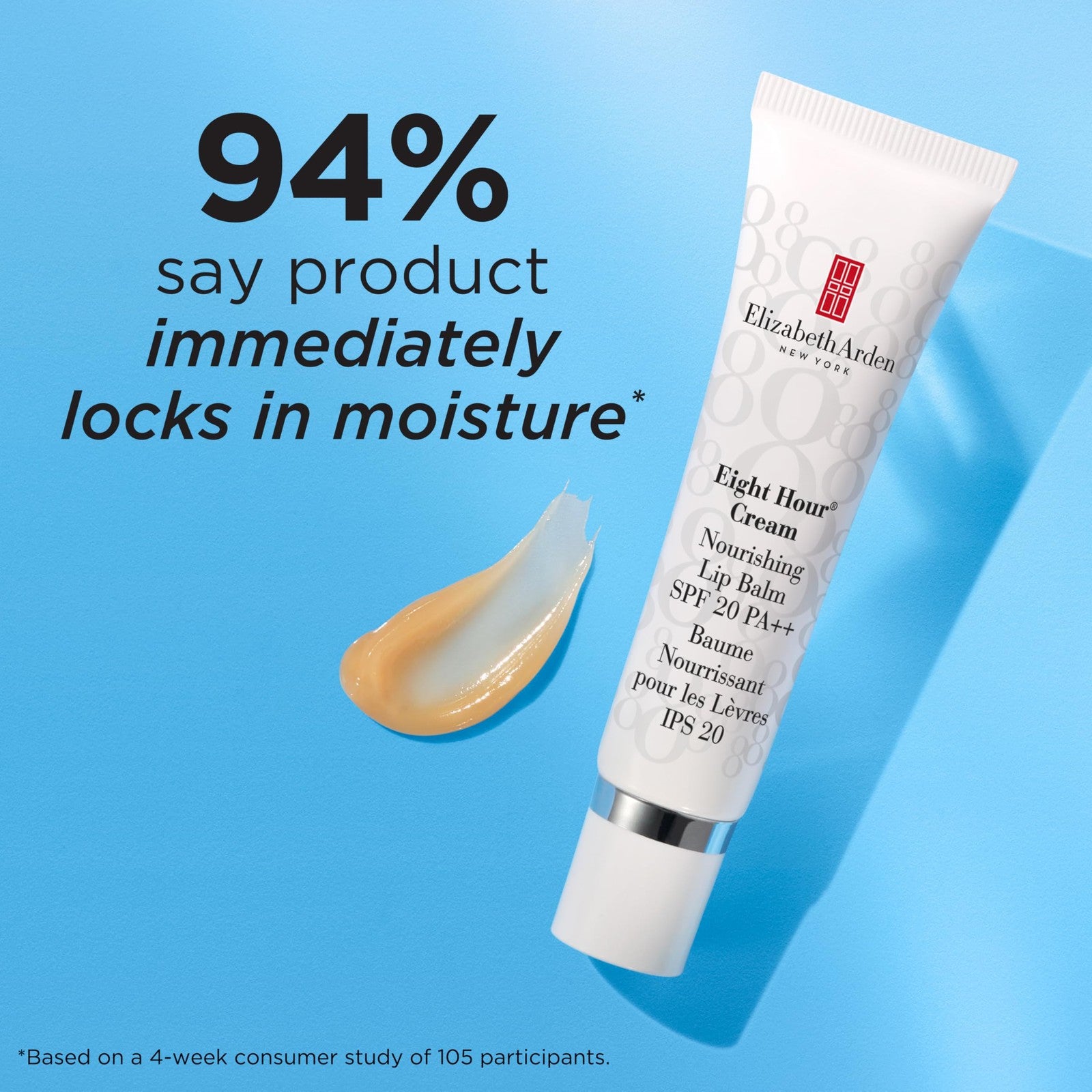 Elizabeth Arden Eight Hour Cream Nourishing Lip Balm with SPF 20, showing the sleek tube and product branding.