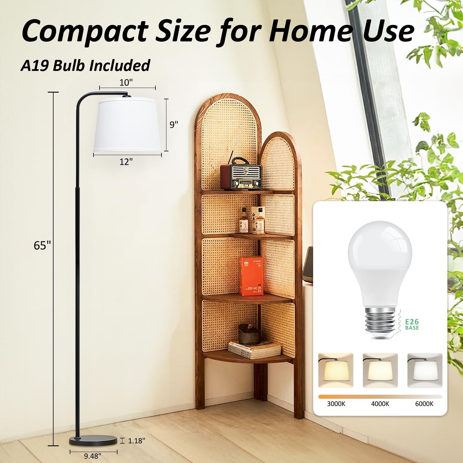 AKASUKI floor lamp for living room with three color temperatures and foot switch, standing lamp with modern design.