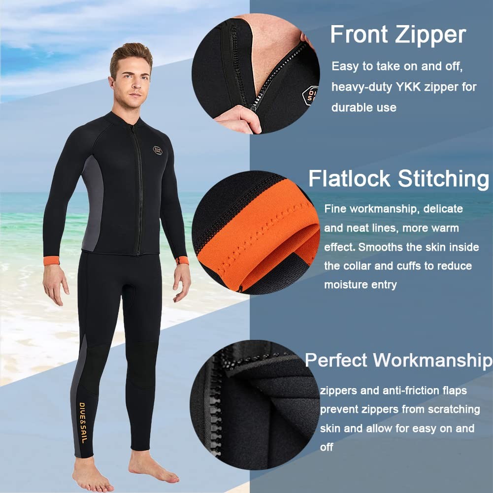 Skyone wetsuit top jacket with long sleeves, 3mm neoprene for women and men, ideal for scuba diving and water sports.