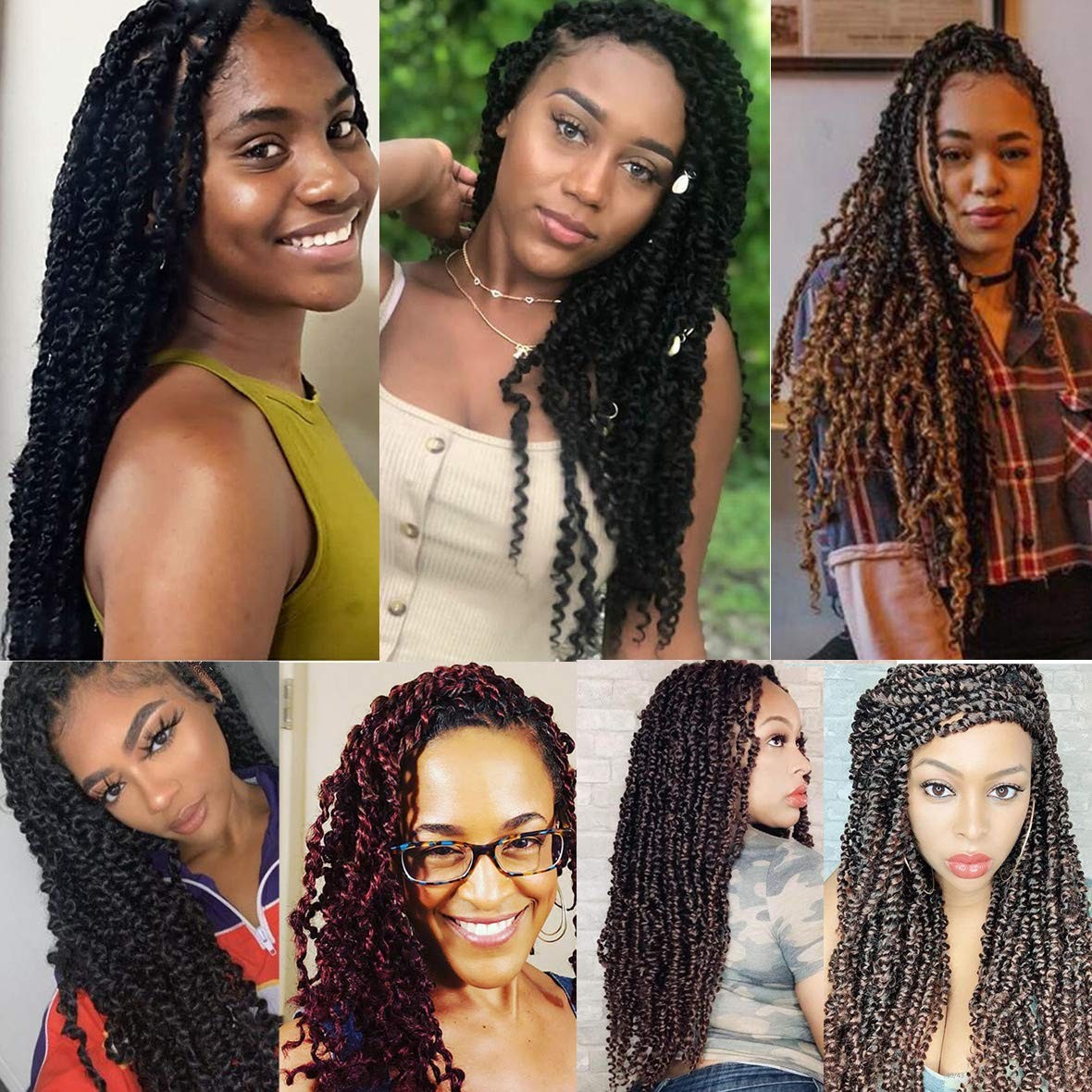Leeven 8-pack passion twist crochet hair with curly ends, 18-inch long bohemian-style synthetic hair extensions.